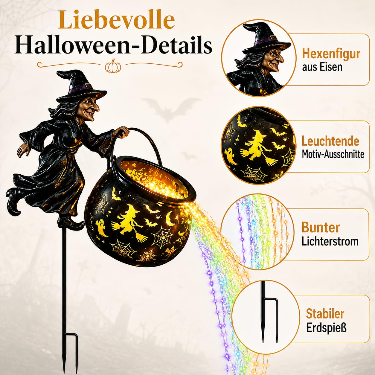Leuchtender Halloween-Hexenkessel mit Hexe，1 Pc