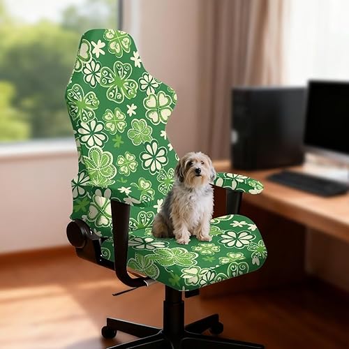 Miniatura 3 de Srogrorin Green Clover Non-Slip Office Chairs Slipcover with Armrests Vibrant Stretchy Gaming Protector Set of 4 Ergonomic Durable Gamers Chair