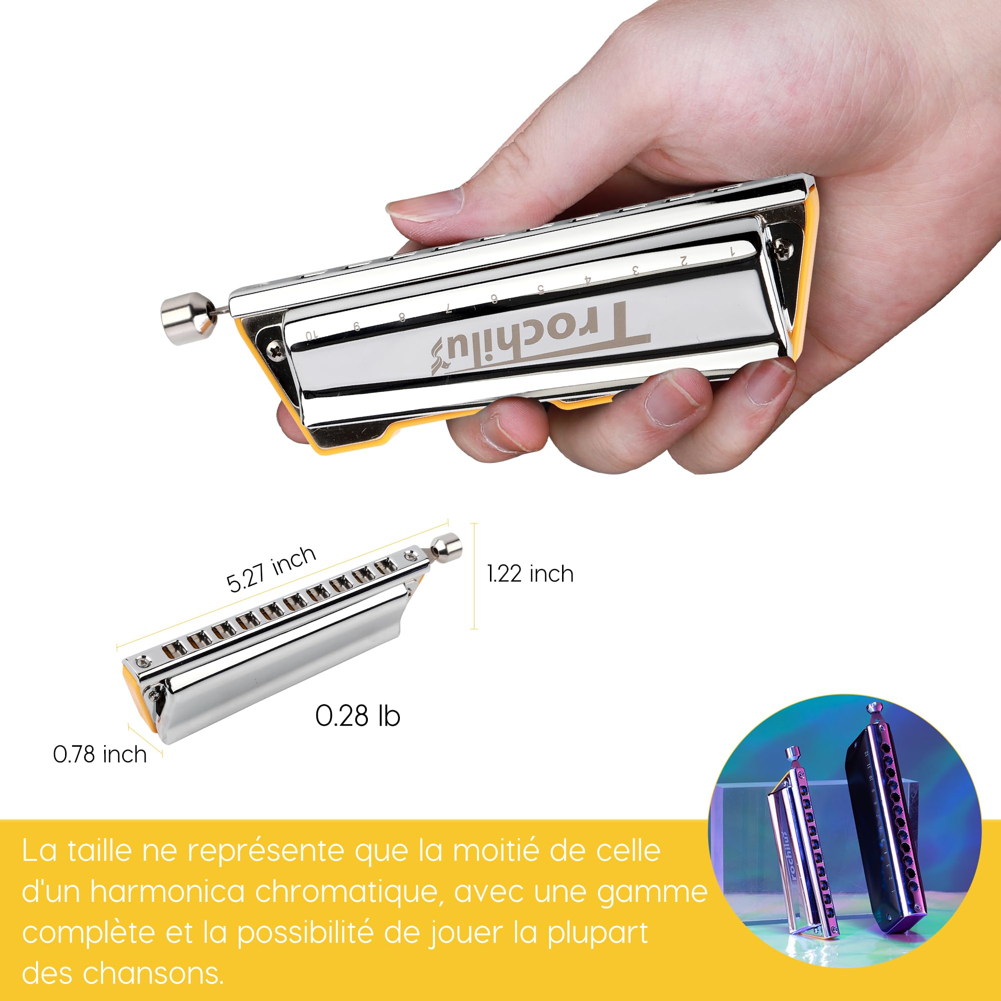 JDR Trochilus Harmonica Chromatique 10 Trous Chromonica Clé de C Armonica Harpe Sans Soufflet Orgue à Bouche avec Etui pour Adultes Professionnels Débutants (Chromatic/Solo Tuning Clé de C)