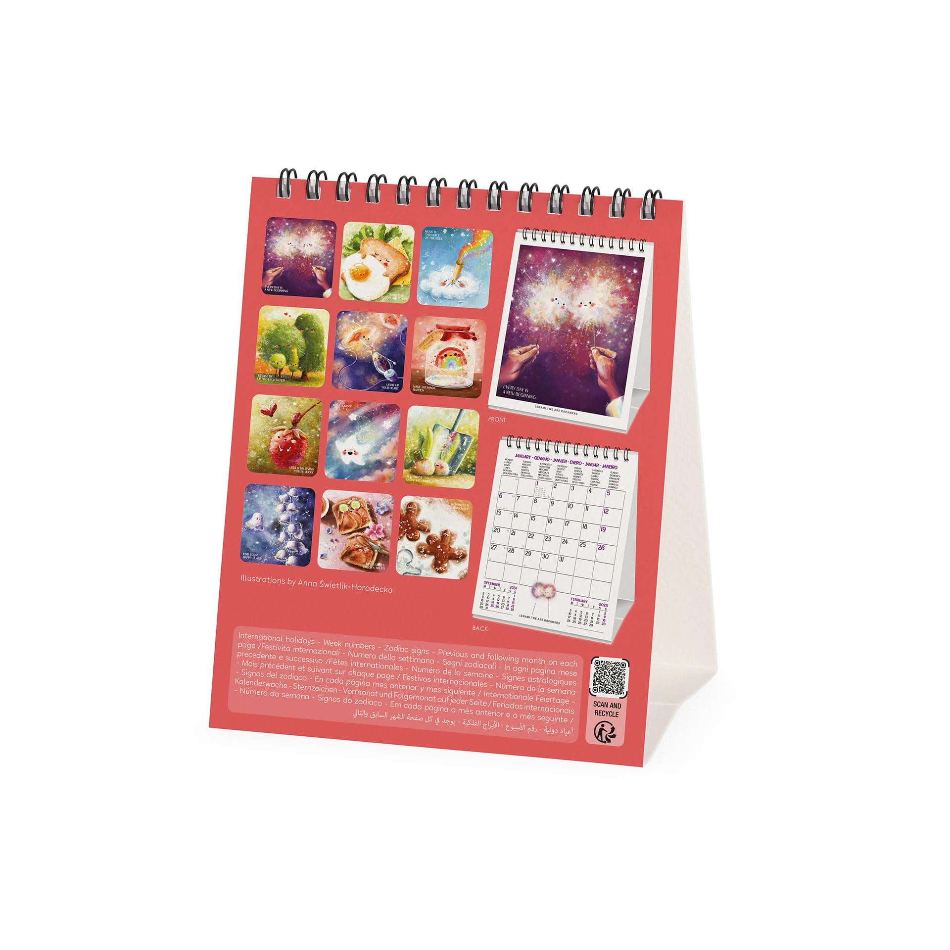 Legami - Tafelkalender 2025, kalender 12 x 14,5 cm, 12 maanden en