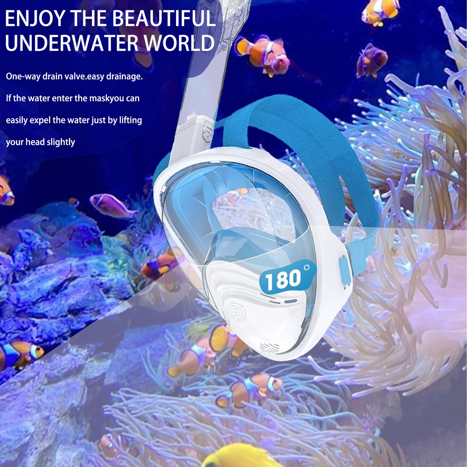 Set per immersioni subacquee in PVC (adulti) con maschera anti appannamento e ampia vista, anti-perdite, vetro temperato, taglia unica