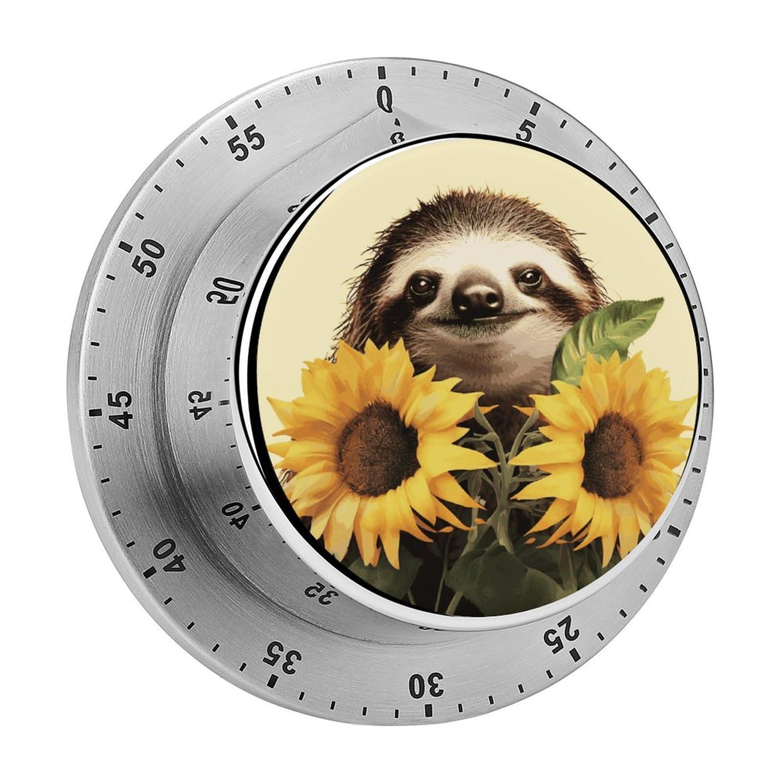 Adfgyerh Style Sloth Sunflower Timer For Cooking, Kitchen Timer Magnetic No Batteries Required, Mechanical Timer With Loud Alarm, For Fitness Baking Exercise Oven