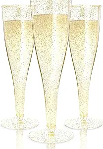Prestee 24 Plastic Champagne Flutes - Gold Champagne Flutes Plastic - Gold Disposable Mimosa Flute - Party Supplies - Disposable Cocktail Glasses - Mimosa Bar, Wedding, Shower Party
