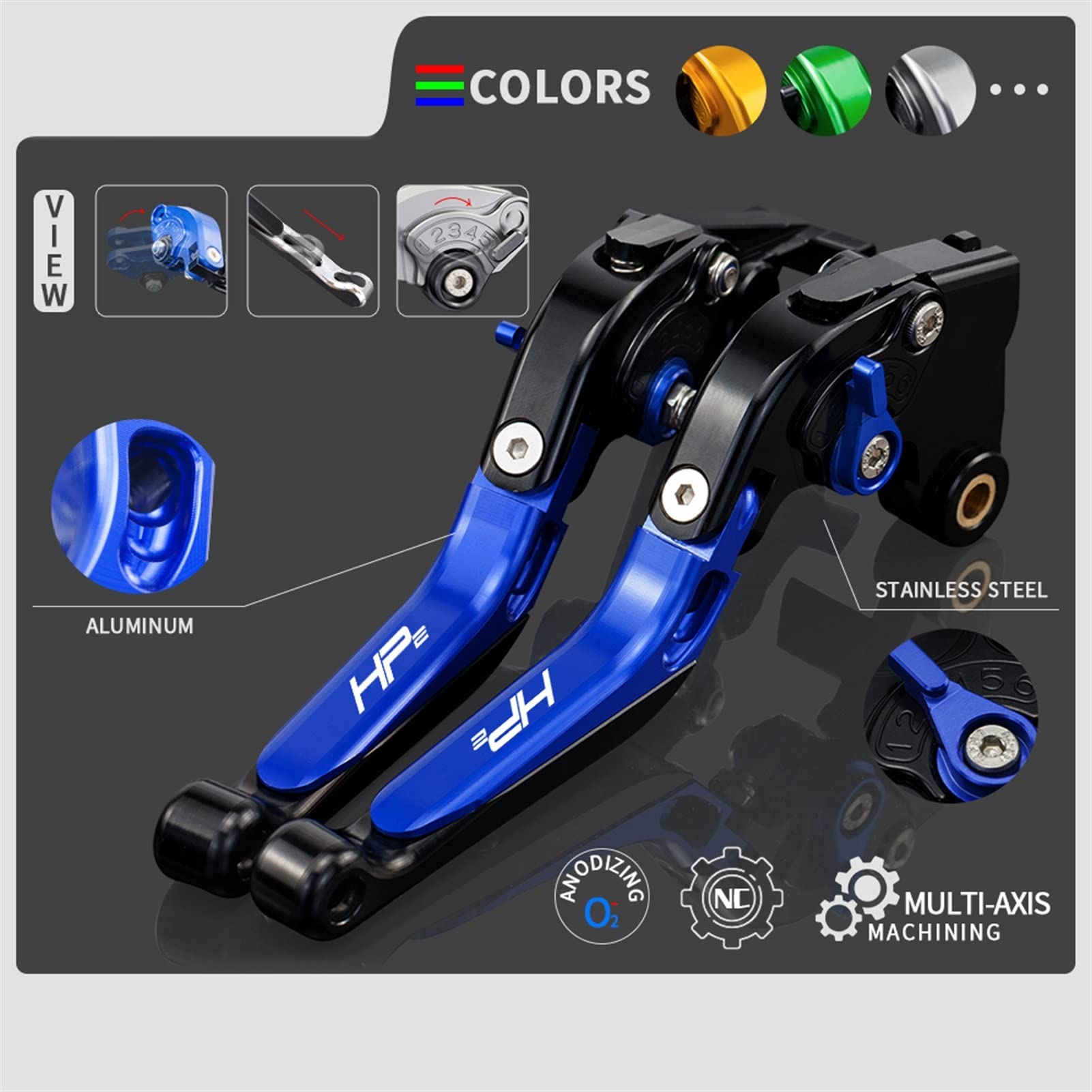 Palancas De Embrague De Freno De Motocicleta con Logo HP2, Accesorios De Manija De Manillar para BMW HP2 Enduro 2005 2006 2007 2008 (Color : Black F)