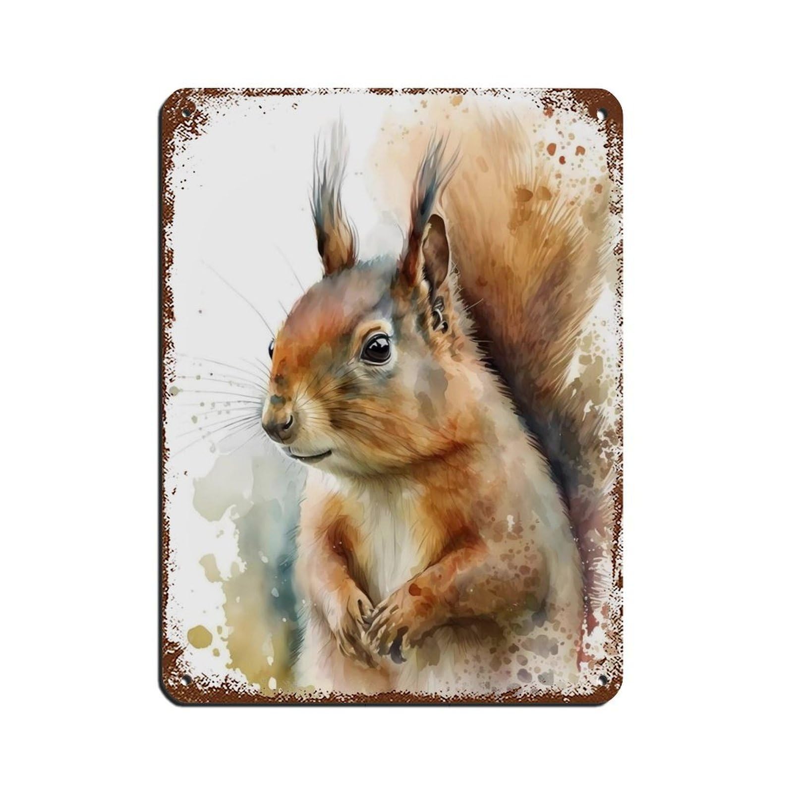 Watercolor Squirrel, Art Poster Retro Poster Metal Tin Sign Chic Art Retro Iron Painting Bar People Cave Cafe Family Garage Poster Wall Decoration 12x16inch(30x40cm)