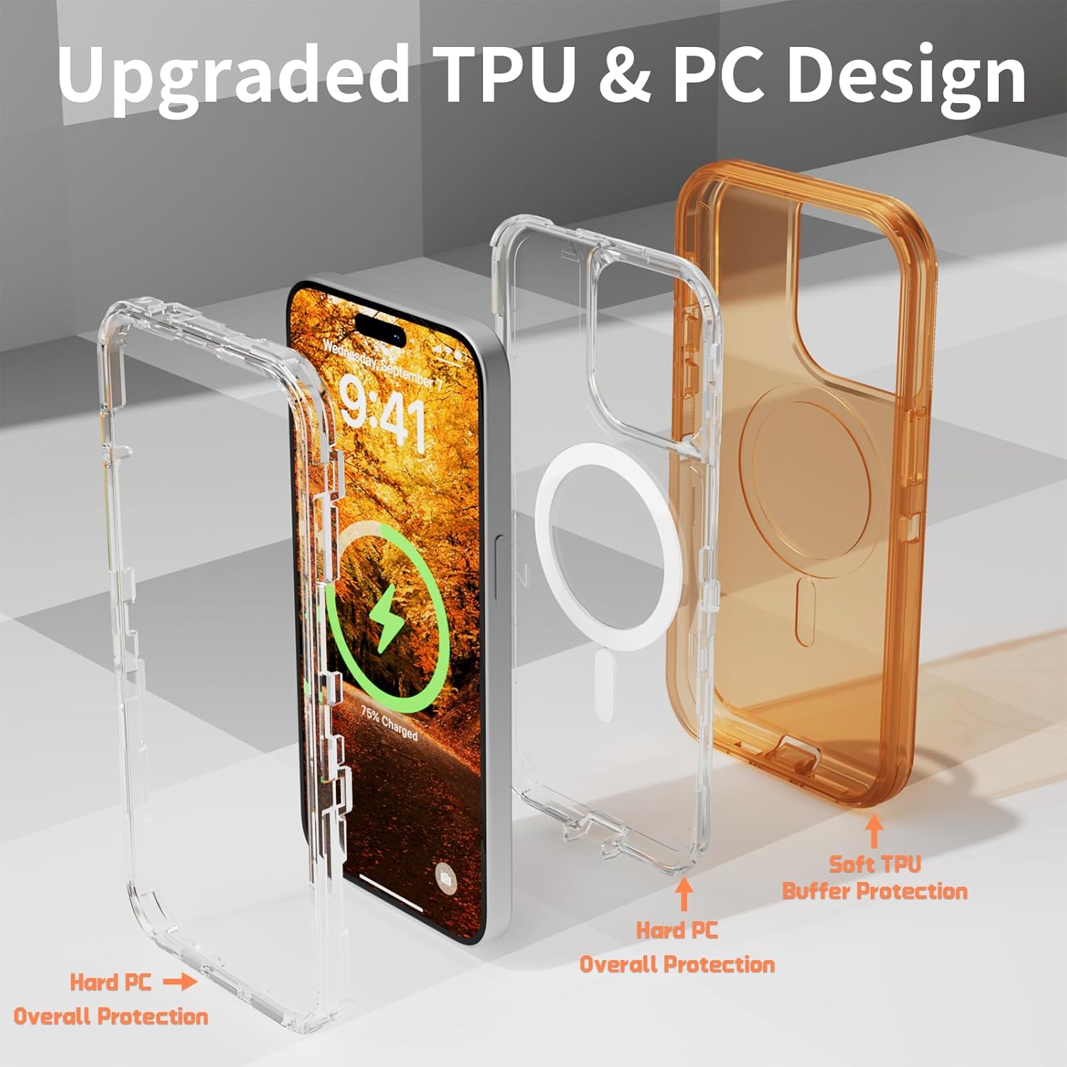 Follaroma for iPhone 15 Pro Max Case, Compatible with MagSafe, Triple Layer Transparent Magnetic Phone Cases, Heavy Duty Shockproof and Anti-Drop Protective Cover for iPhone 15 ProMax, 6.7'', Orange 6 7153O4l8BqL. AC SL1500