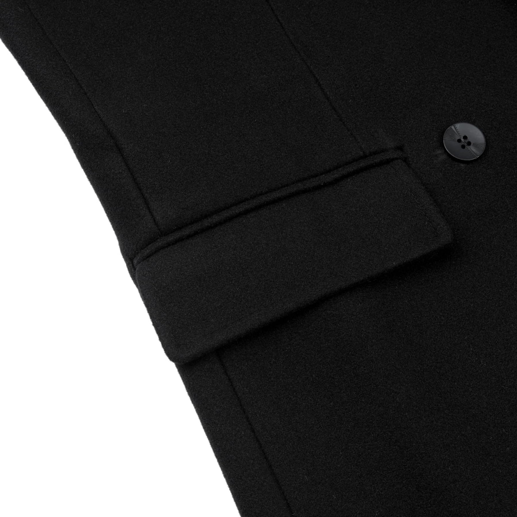 Allthemen Płaszcz zimowy, męski, długość do kolan, dwurzędowy, wełniany płaszcz, zimowy płaszcz męski, długi krój slim fit, czarny biznesowy