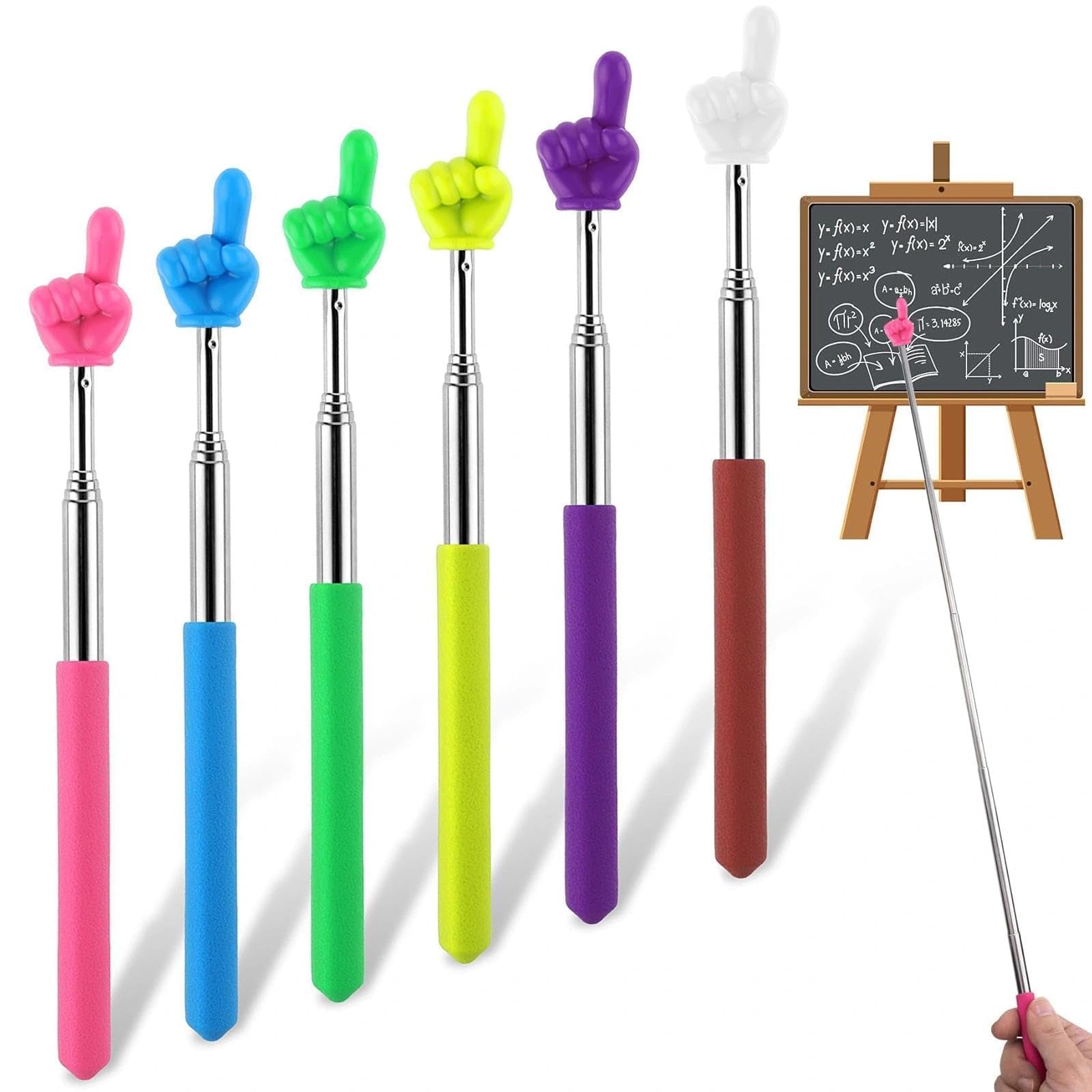 LINTRA Baton Telescopique, 6 Pièces Bâton Télescopique pour Doigts, Baguette Télescopique, Baguette Légère pour Enfants, Réglable Entre 20 cm et 68 cm, Adapté aux Salles de Classe, Présentations