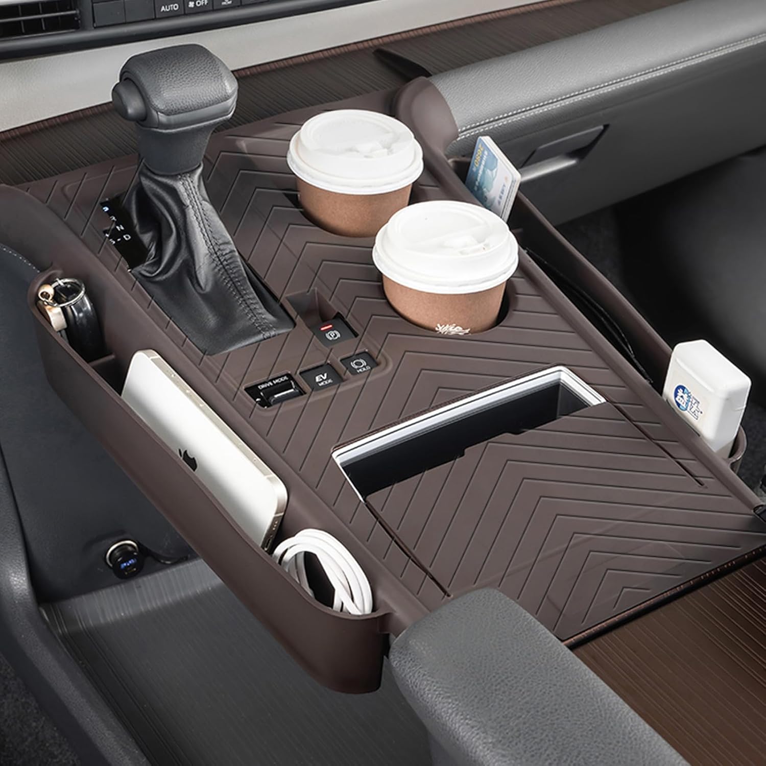 Silicone CenterWater Cup Holder&Protective Cover Pad & Cup Insert for Interior Decoration,for Toyota Sienna 2025 2024 2023 2022 2021,Car Anti-Scratching Protective Cover (Brown)