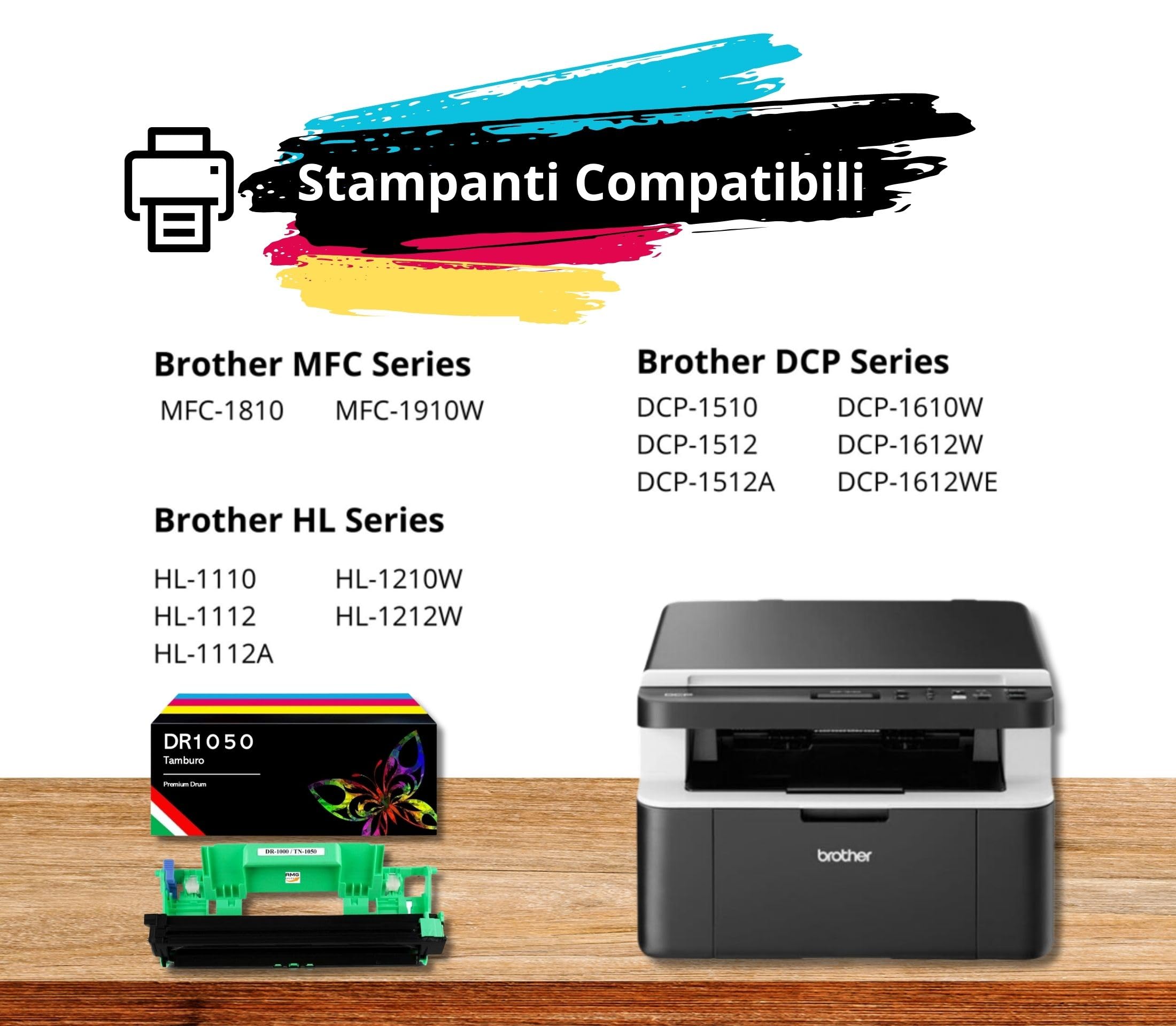 AMG Sales NON CARTUCCIA Tamburo Compatibile DR-1050 DR-1000 Compatibile con Brother DCP-1510 DCP-1512 DCP-1601W DCP-1612W HL-1110 HL-1112 HL-1210W HL-1212W MFC-1810 MFC-1815 MFC-1910 MFC-1911W