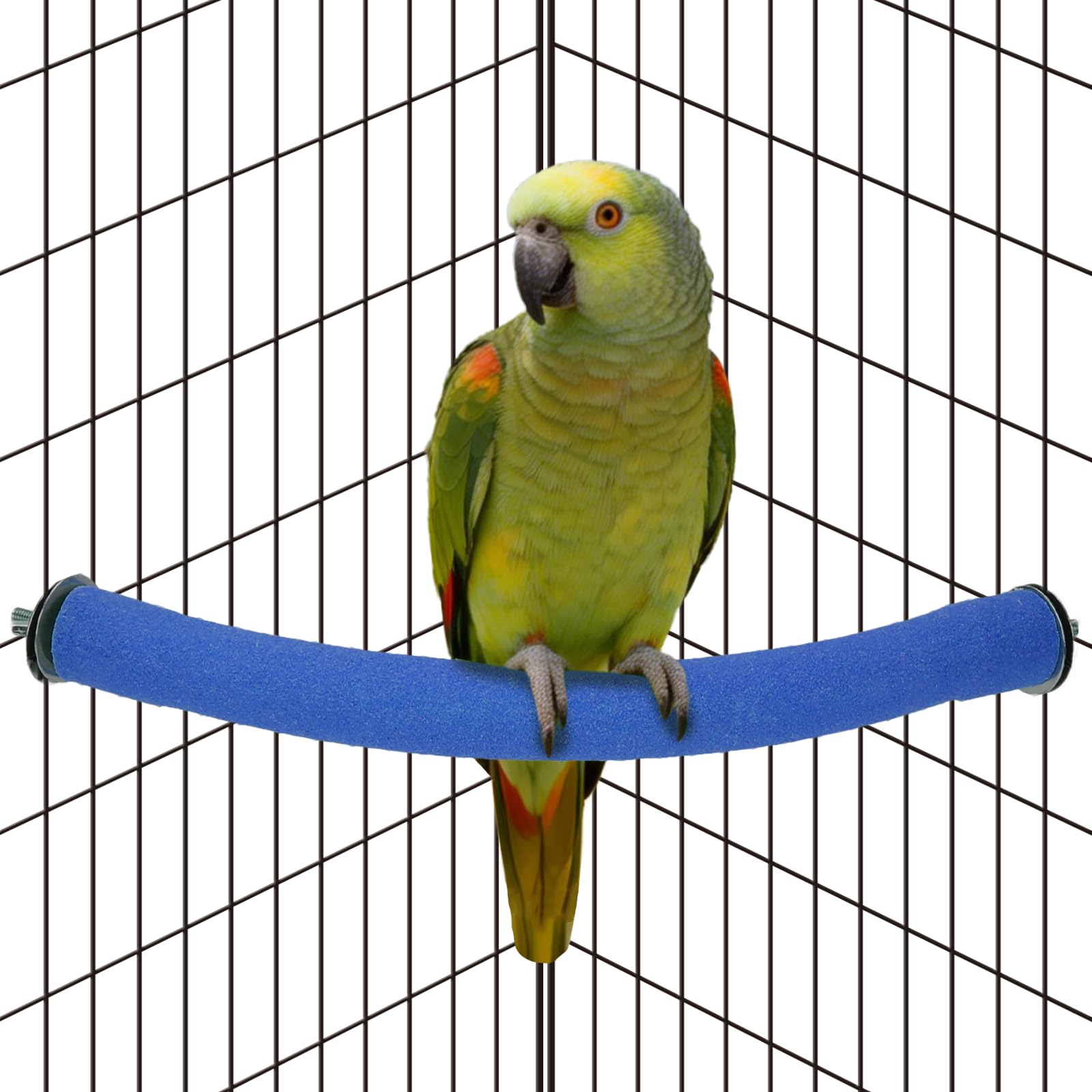 Rypet 90-Degree Parrot Perch for Cage Corner, Quartz Bird Perch (Blue L)