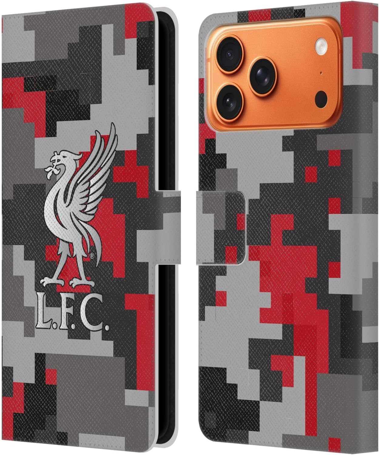 Head Case Designs Officially Licensed Liverpool Football Club Club Colours Digital Camouflage Leather Wallet Case Compatible with Apple iPhone 17 Pro Max