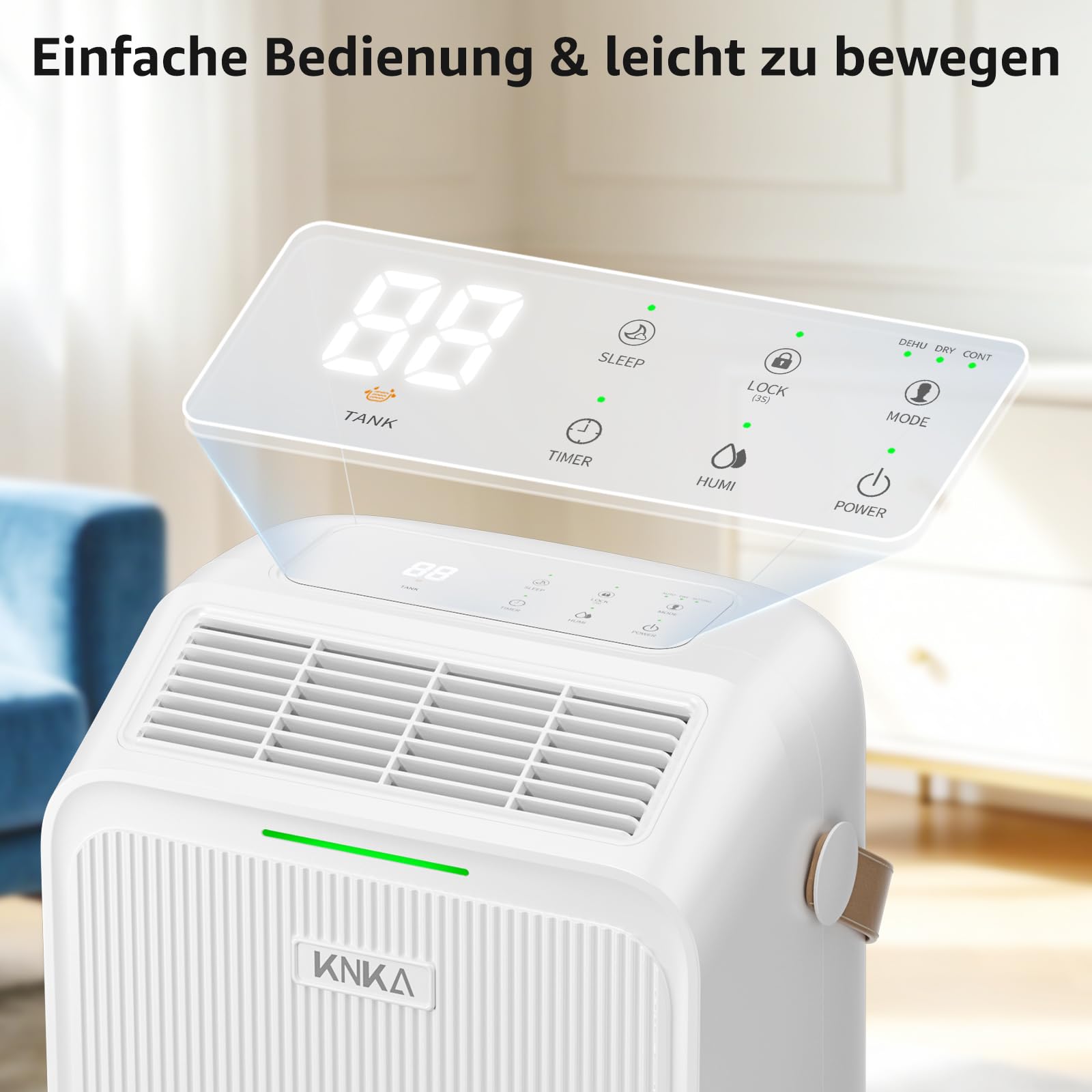 KNKA Luftentfeuchter, 16 L/T, Energiesparender Entfeuchter, Leiser Raumentfeuchter, 3,3 L Wassertank, Schlafmodus, LED-Feuchtigkeitsanzeige in Echtzeit, 100 m³ (35 m²), für Waschküche, Wohnung, Keller