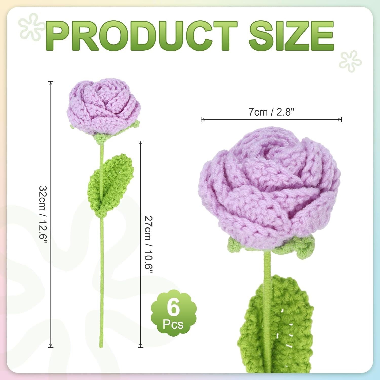 uxcell 6Pcs Crochet Flower, Rose Handmade Knitted Bouquet Crochet Artificial Flowers for Home Decor Mother's Day Birthday Wedding Graduation Bouquet, Light Purple
