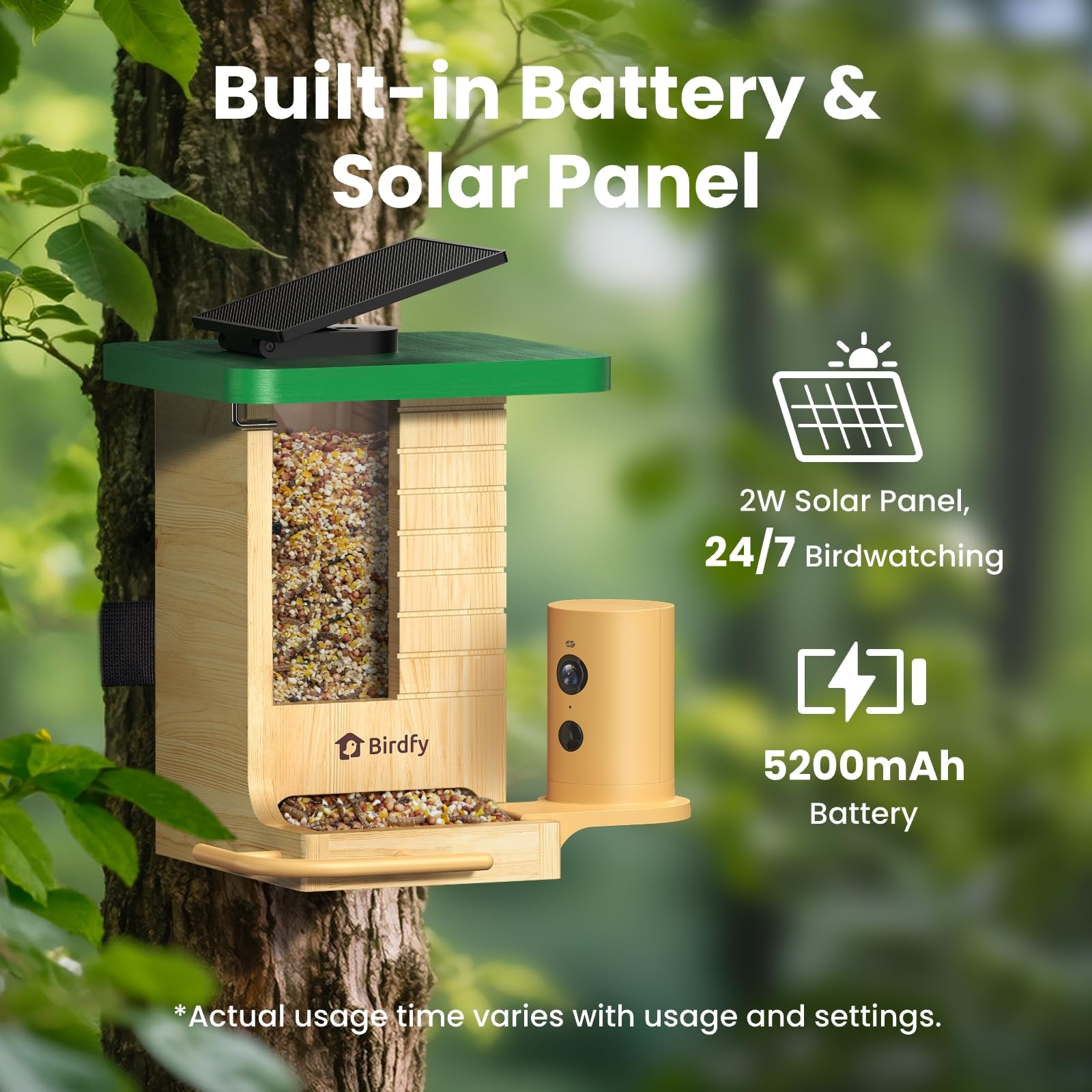 Smartes Vogelfutterhaus mit Kamera, Birdfy VogelFutterspender aus Holz, solarbetrieben, KI-Erkennung für 6000+ Vogelarten, 1080P Hochformat, wetterfest, App Live-Ansicht, YouTube&Facebook Streaming
