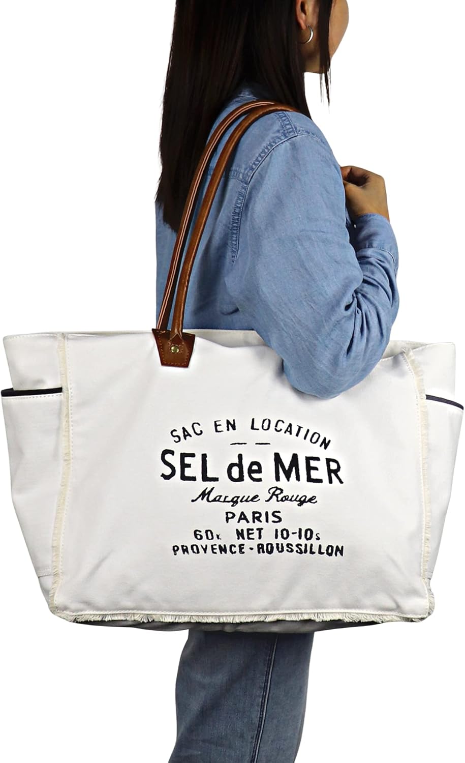 Lamyba Sel De Mer Canvas HandBag Upcycled Canvas Leather Tote Bag