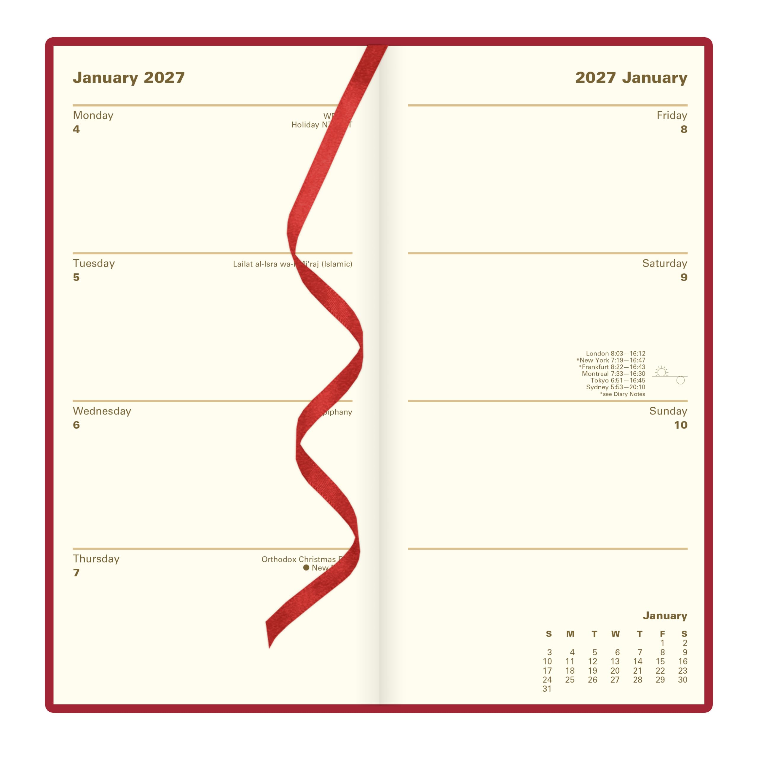 Letts of London® Agenda settimanale 2027, 12 mesi, da gennaio a dicembre, in cuoio rigenerato, formato sottile, 16,828 x 8,26 cm, inglese, bordeaux (C38SUBY)
