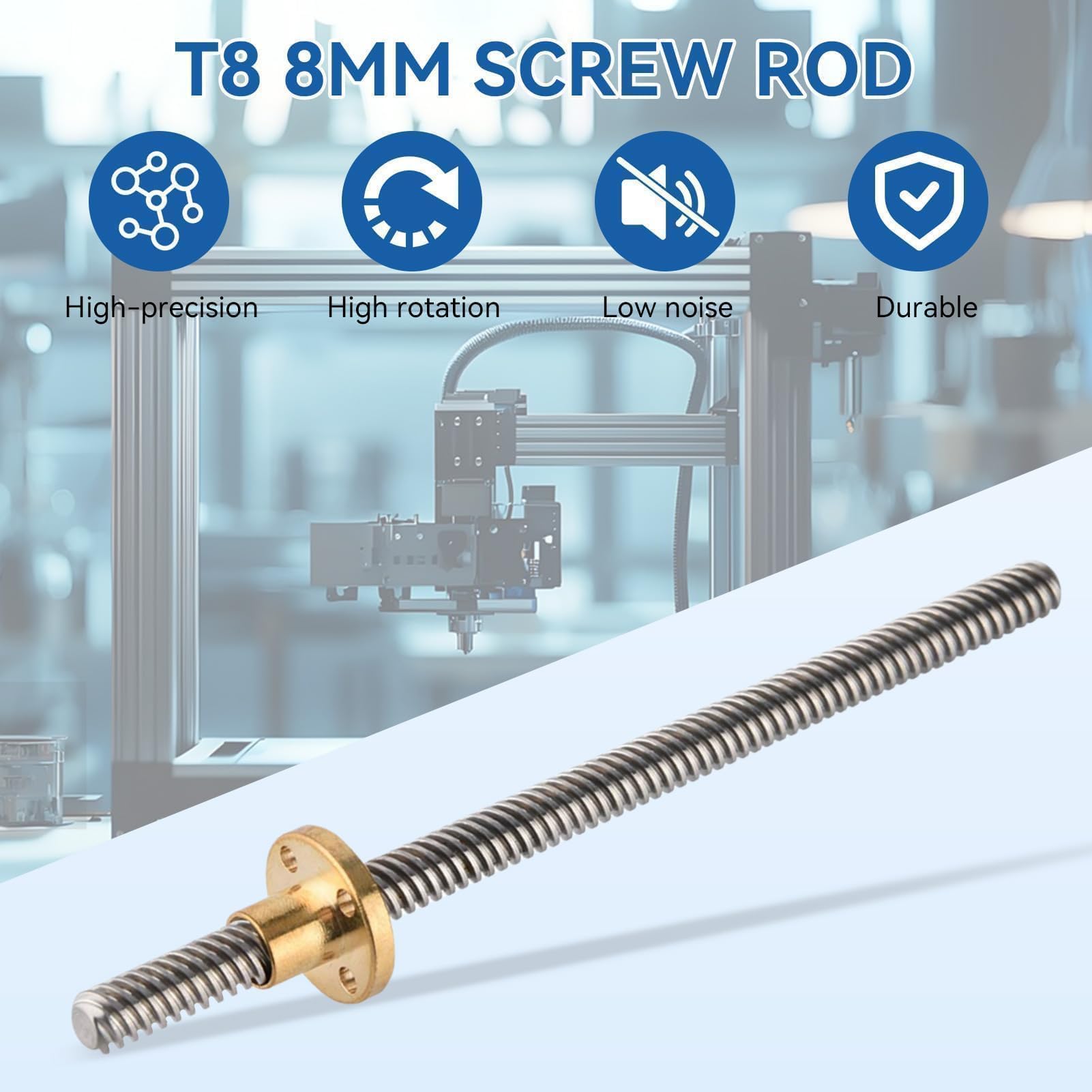 Tige De Vis T8 De 8 Mm, Tige Filetée Trapézoïdale En Acier Inoxydable, Accessoires D'imprimante 3D Avec Kit D'écrou En Laiton Pour Imprimante 3D(150mm)