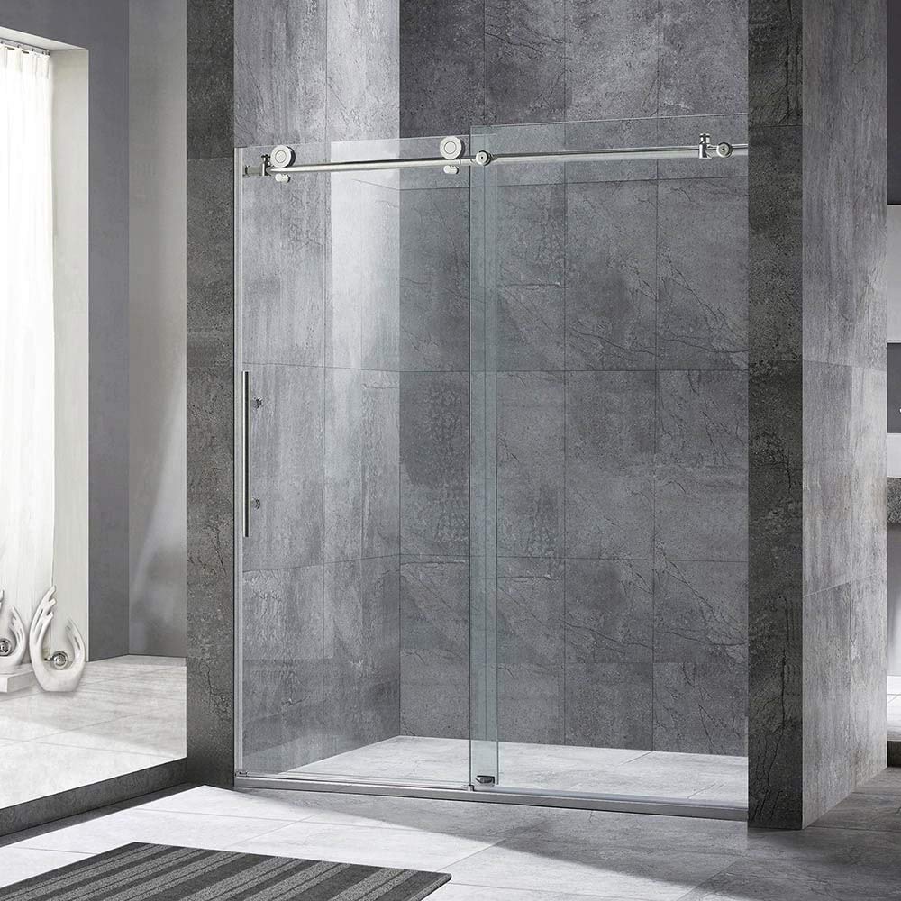 Woodbridge Frameless Sliding Shower Door, 56" - 60" Width, 76" Height, 3/8" (10 mm) Clear Tempered Glass,Chrome Finish, MBSDC6076-C (MBSDC6076 -C)