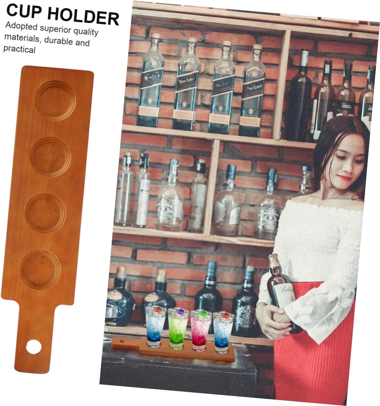 CALLARON Dining Table Set Flight Sampler Wood Paddle Serving Tray Rustic Wooden Sampler Paddle Board 4 Holes Drinks Cup Holder for Bar Flight Hotel Desktop Stand Decorative Tray