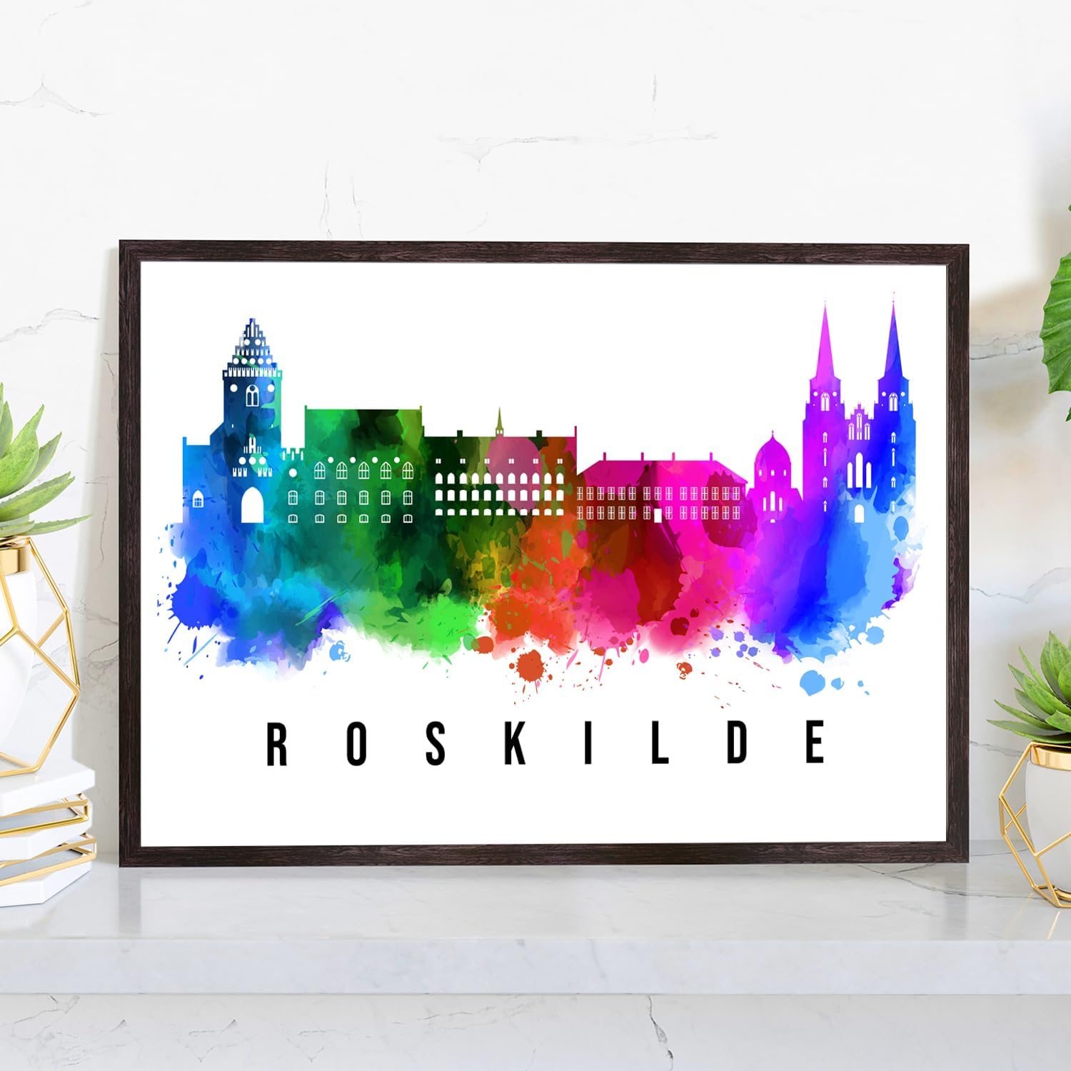 Pera Print Denmark Poster, Denmark-Roskilde Poster, Denmark Illustration Skyline City Poster, Modern Skyline Poster, Cityscape and Landmark Print, Home-Office Wall Art Decoration