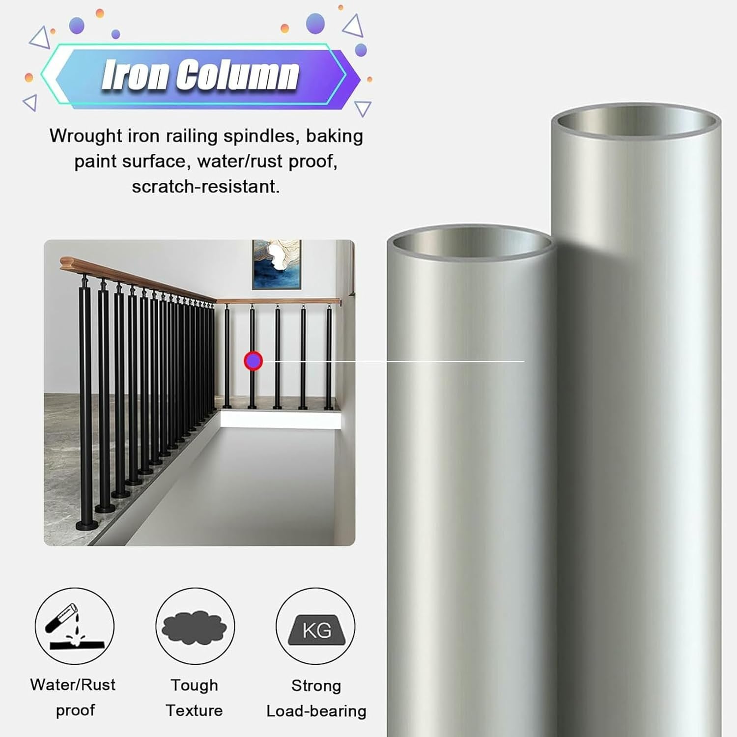 DIY Indoor Stair Rail Section Kit with Black Metal Balusters, Interior Staircase Railing Spindles with Adjustable Bracket, for Porch Hallway Lofts