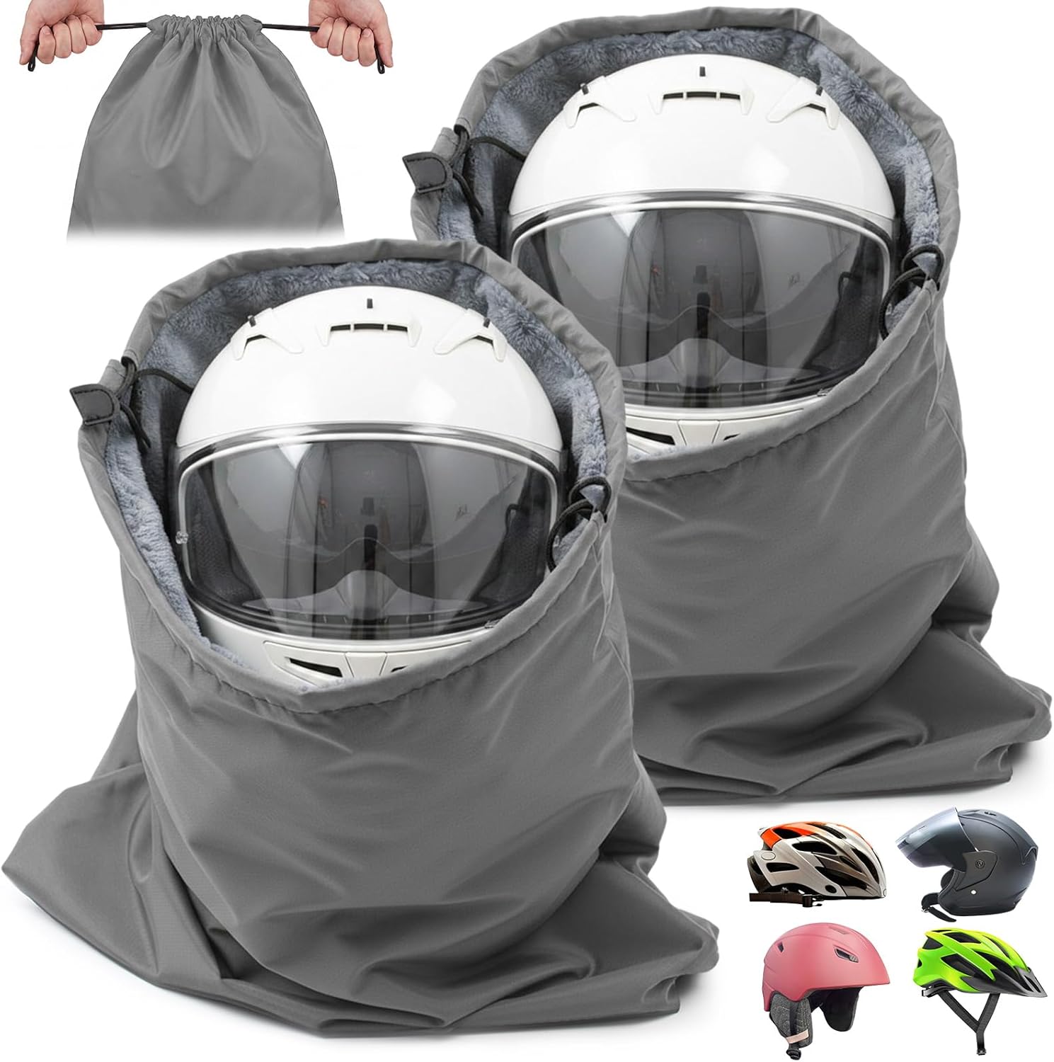 Motorcycle Helmet Bag with Soft Lining & Drawstring Closure, Waterproof Helmet Storage Bag, Large Capacity, Lightweight for Riding Hockey Welding Bicycle Dirt Bike Gear