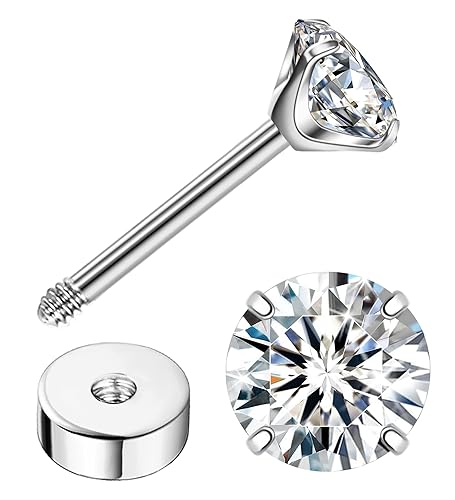 G23 Titanium Earrings 5A+Cubic Zirconia Flat Back Stud Earrings 14K Gold Hypoallergenic Nap Earrings 2-5MM Tiny Handmade Cartilage Stud Earrings for