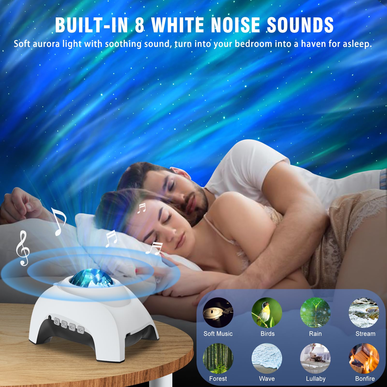 Projektor gwiazd, galaktyka, zorza polarna, projektor zorzy polarnej do sypialni, z głośnikiem Bluetooth i białym szumem, gwiaździsta lampka nocna dla dzieci i dorosłych
