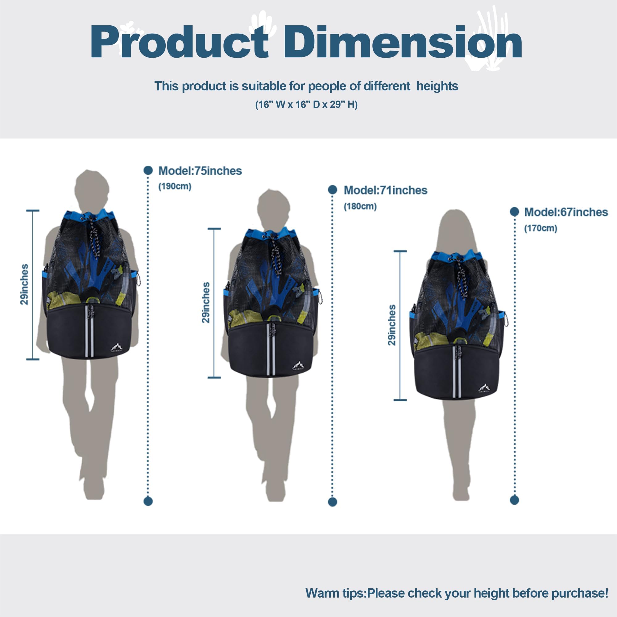 Scuba Diving Bag, XL Mesh Backpack for Scuba Diving and Snorkeling Gear & Equipment, Holds Mask, Fins, Snorkel (Black-Blue)