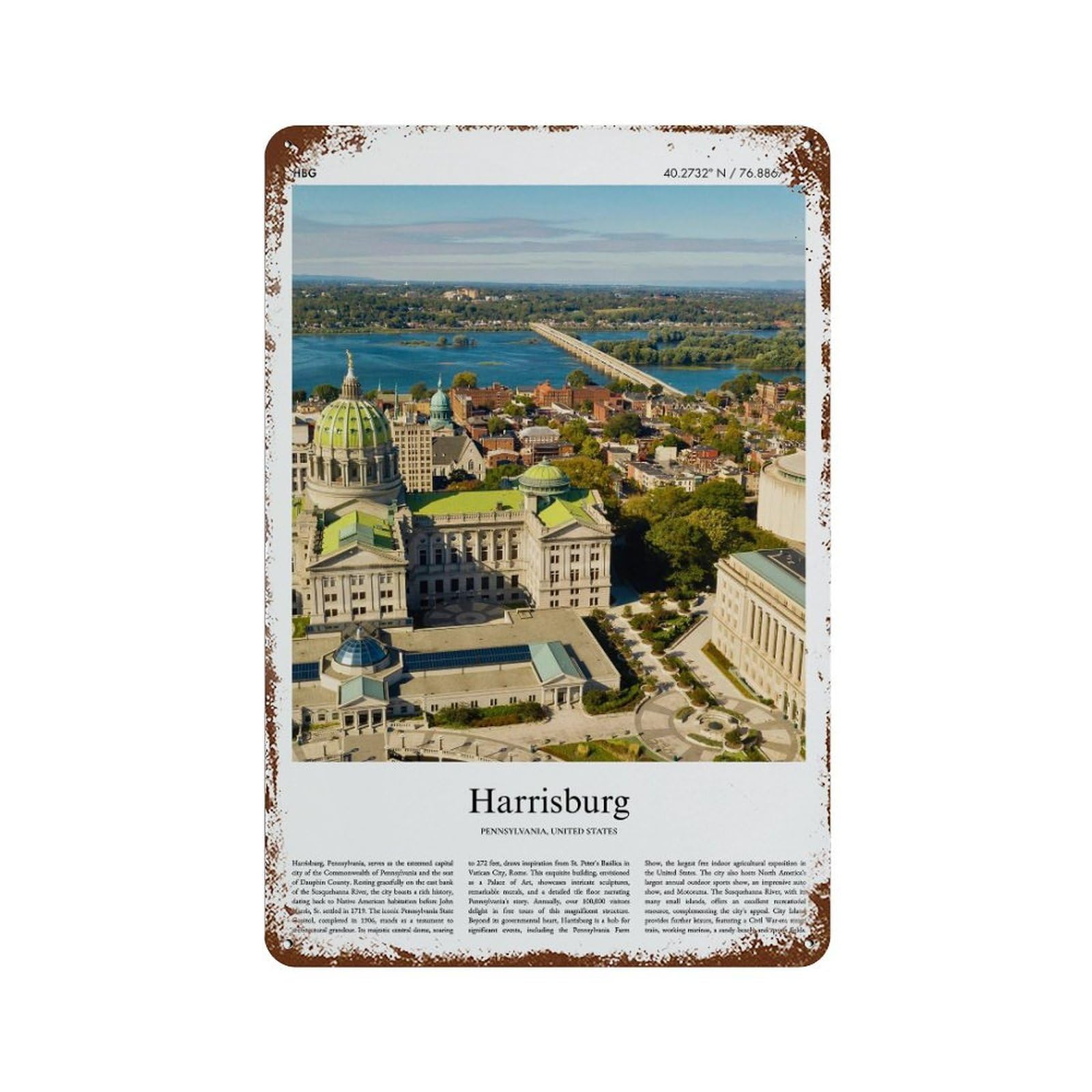 xiaoxiaoshen Harrisburg Pennsylvania, United States, USA City Scenery Wall Decor Art Metal Tin Poster Modern Home Decor Art Home Bar Shop Decorations Vintage Sign 30x20cm