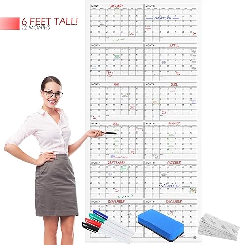 Miniatura 1 de Calendario de pared grande  36 x 75 pulgadas  Planificador de pared reutilizable de borrado en seco  Póster laminado gigante  Organizador de