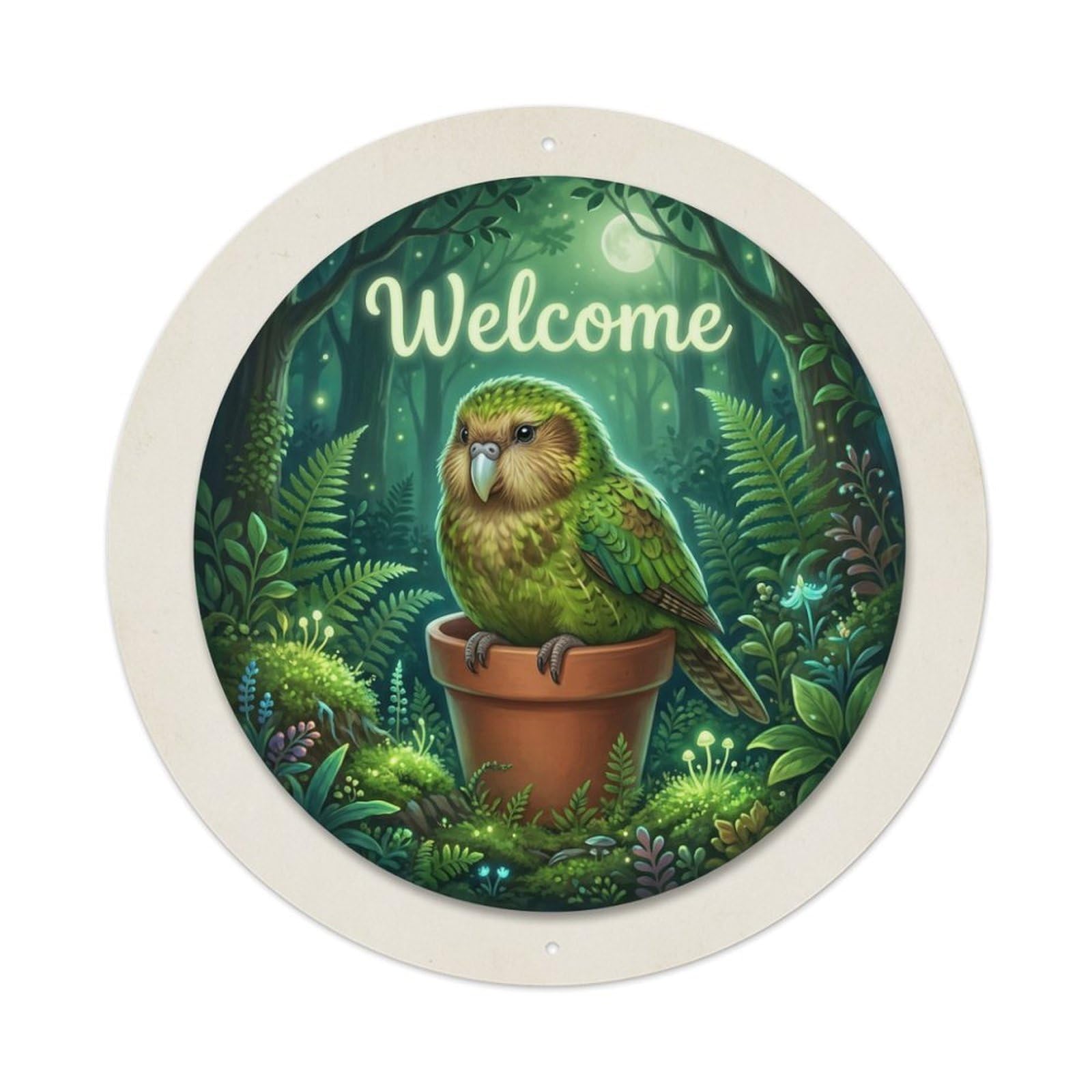Welcome Kakapo Night Forest Metal Tin Sign