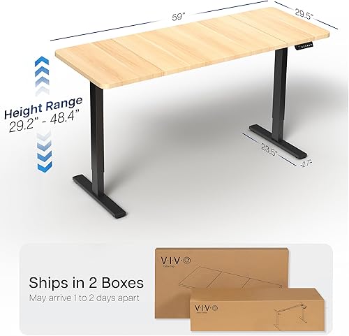 Vista 225 de VIVO DESK-KIT-1W6G - Escritorio eléctrico de pie de 60 x 24 pulgadas, ajuste de altura de memoria, serie 1B, parte superior de nogal oscuro de una