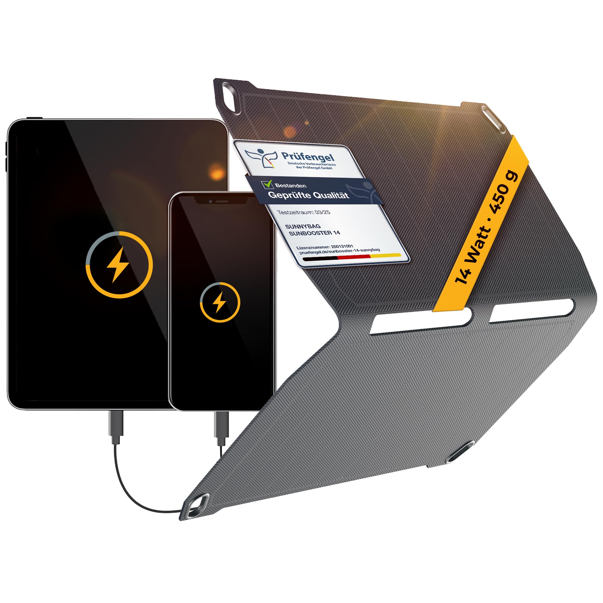 Sunnybag SUNBOOSTER 14 | Caricatore solare portatile da 14 Watt | pieghevole, efficiente, impermeabile | 2 uscite USB | telefono cellulare, tablet, power bank in viaggio | per attività all'aperto,