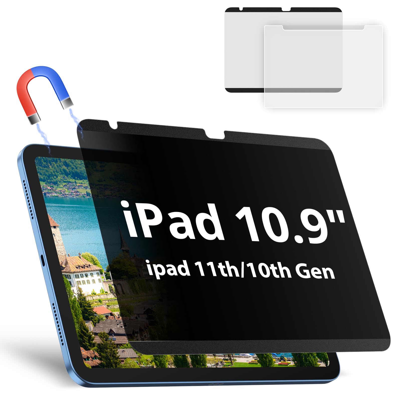 Magnetic Privacy Screen Protector Compatible with iPad A16 (10/11th Generation) 10.9 /11Inch 2022/2025 , Anti Glare Shield Anti Blue Light Filter, Bubble-Free Film Easy Install Black Security Guard