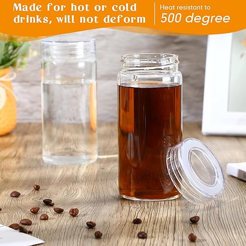 Miniatura 10 de Uiifan 8 botellas de agua de vidrio de boca ancha con tapas, botellas de jugo reutilizables, recipientes de vidrio a prueba de fugas para líquidos,