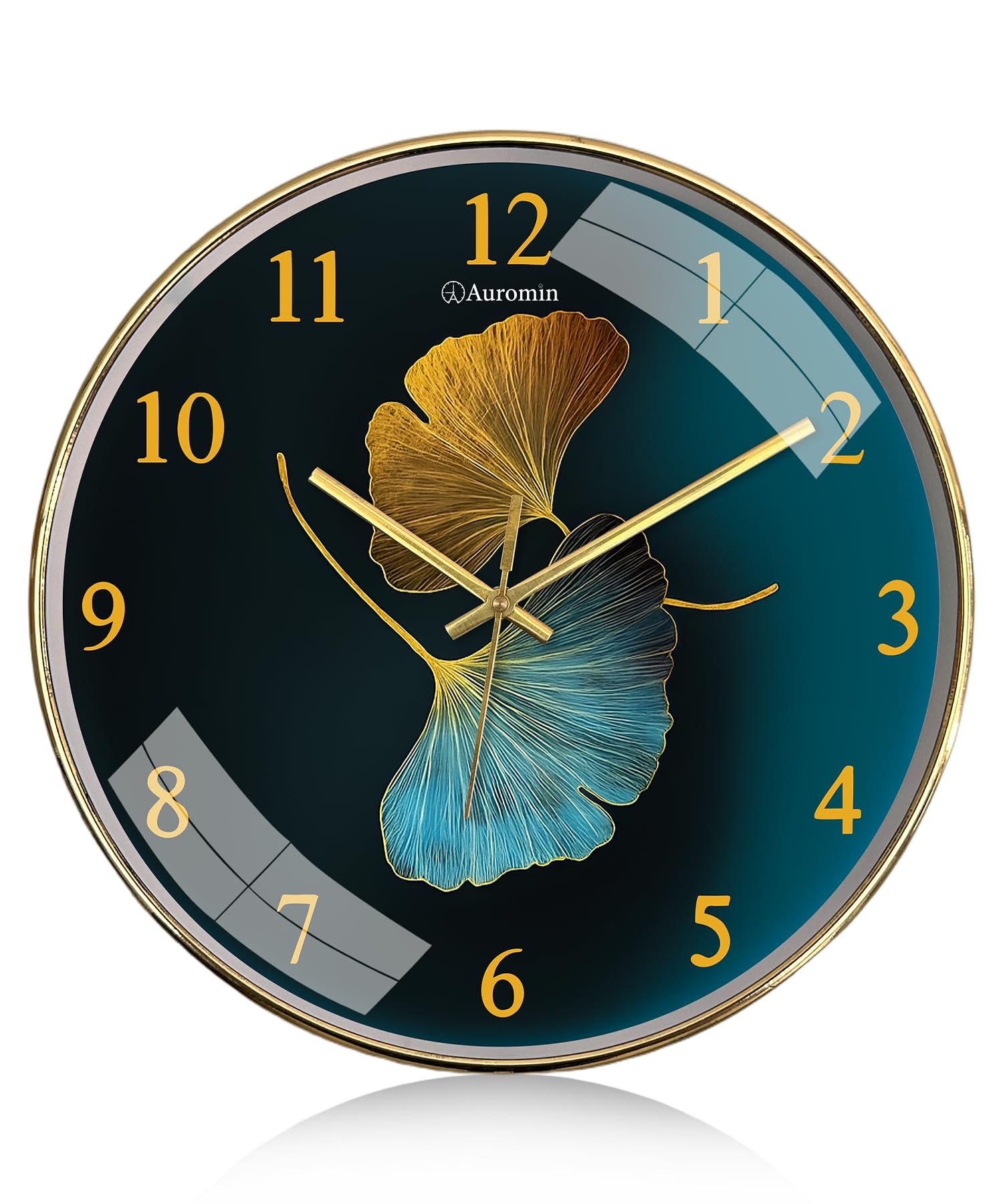 Auromin Wall Clock for Hall | Silent Wall Clock for Living Room Stylish Latest | Modern Designer Fancy Unique Wall Watch for Bedroom, Office (Gold-Leaf)