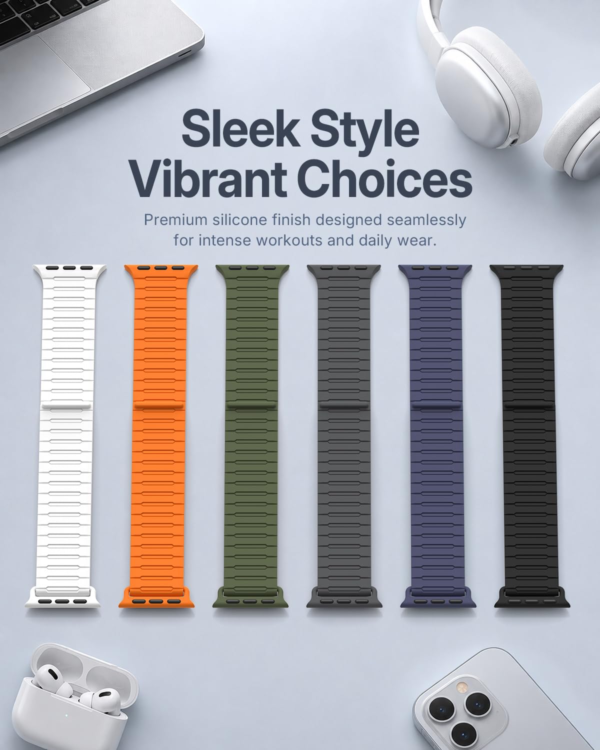 Bracelet magnétique en silicone pour Apple Watch pour homme et femme 46 mm