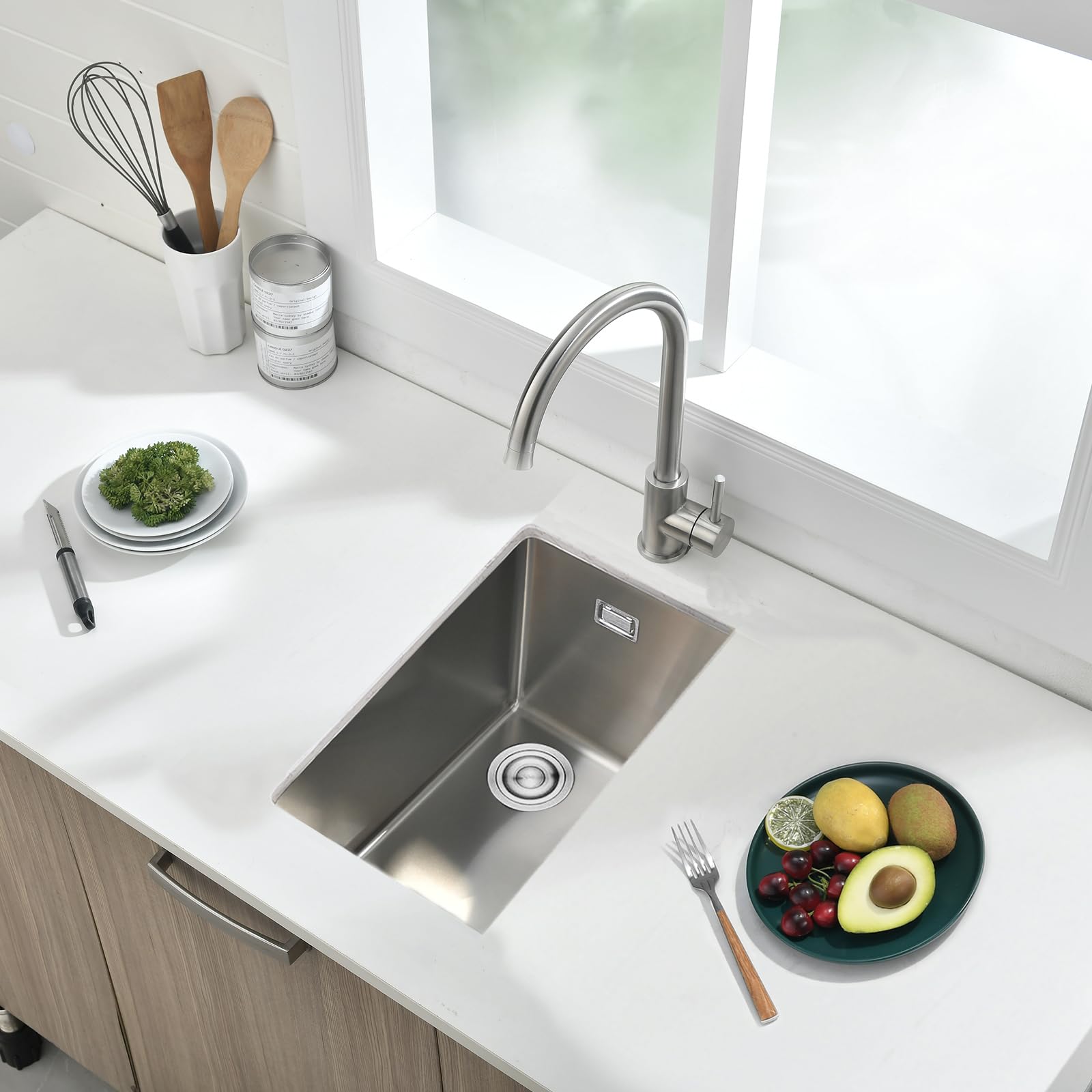 304 Stainless Steel Kitchen Sink, 30x45cm, BoomHoze Undermount Single Bowl