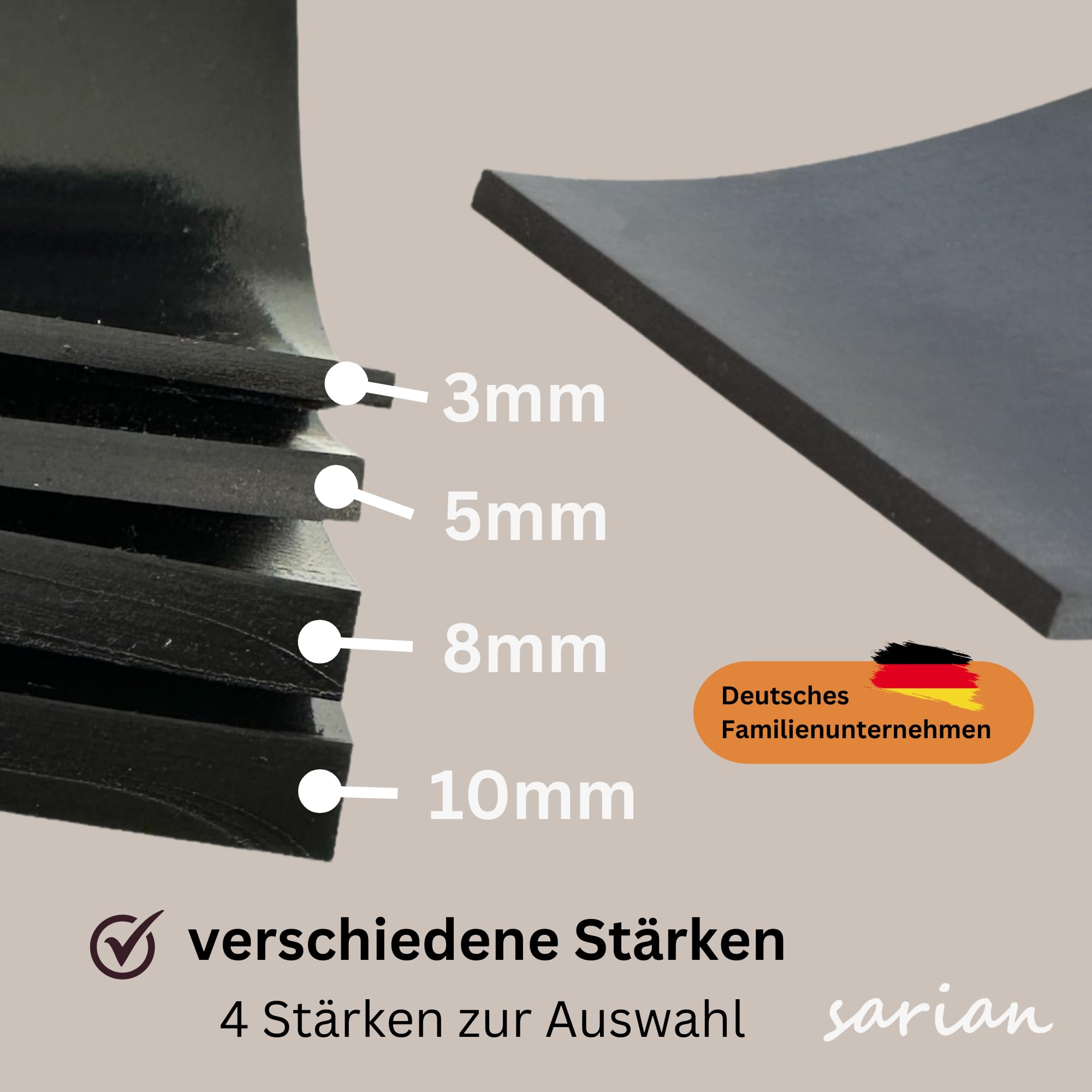 sarian Gummistreifen 150mm 15cm BREIT - WÄHLE STÄRKE: 3mm, 5mm, 8mm, 10mm - WÄHLE LÄNGE: bis 10m METER Gummileiste Gummimatte Meterware Gummiunterlage Gummidichtung