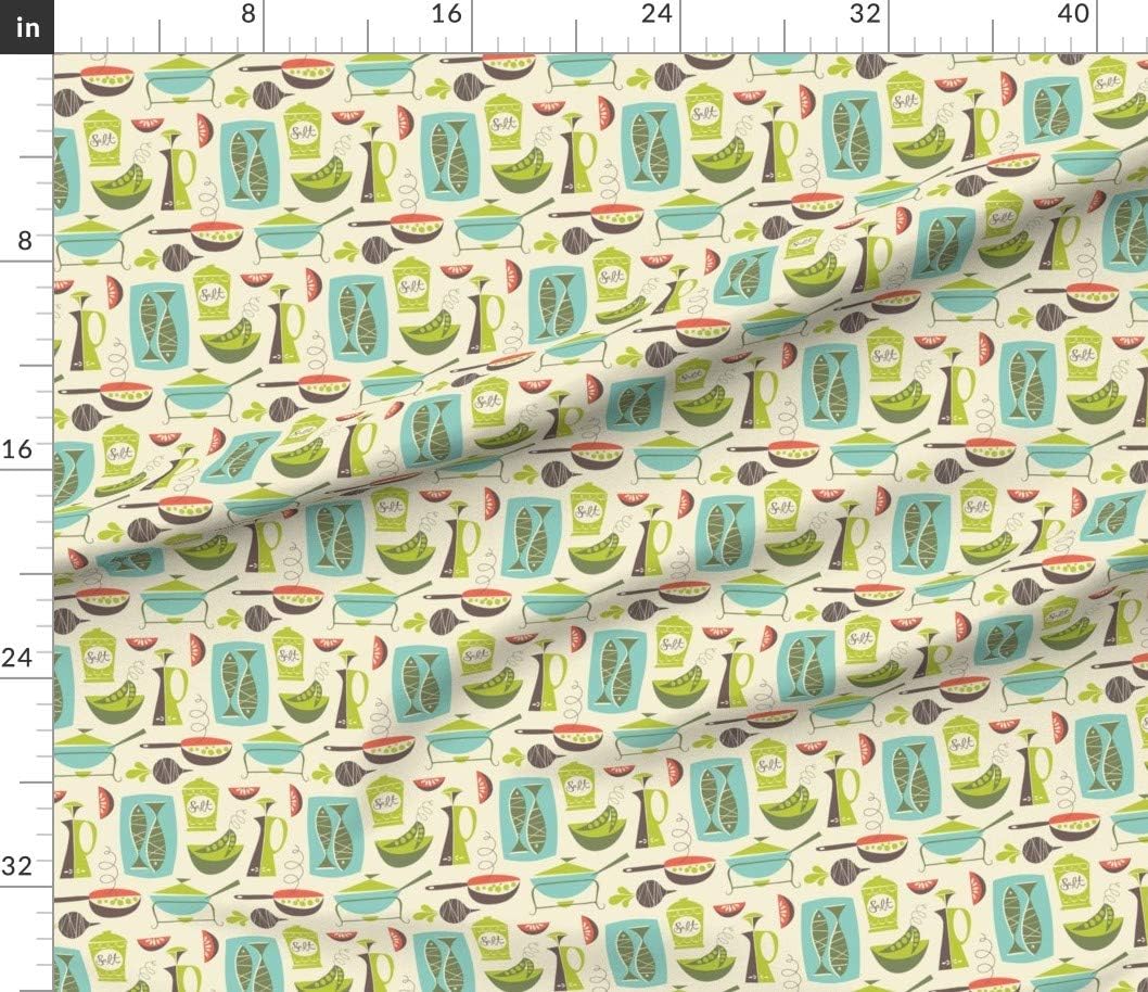 Spoonflower Fabric - Kitchen Cream Mid Century Modern Vintage Mod Retro Cooking Food Atomic Printed on Cotton Poplin Fabric by The Yard - Sewing Shirting Quilting Dresses Apparel Crafts