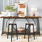 63cm Wooden Bar Stools with Steel Frame, Counter Height Stools for Kitchen Island, Breakfast Bar and Dining Room (Brown, Set of 2)