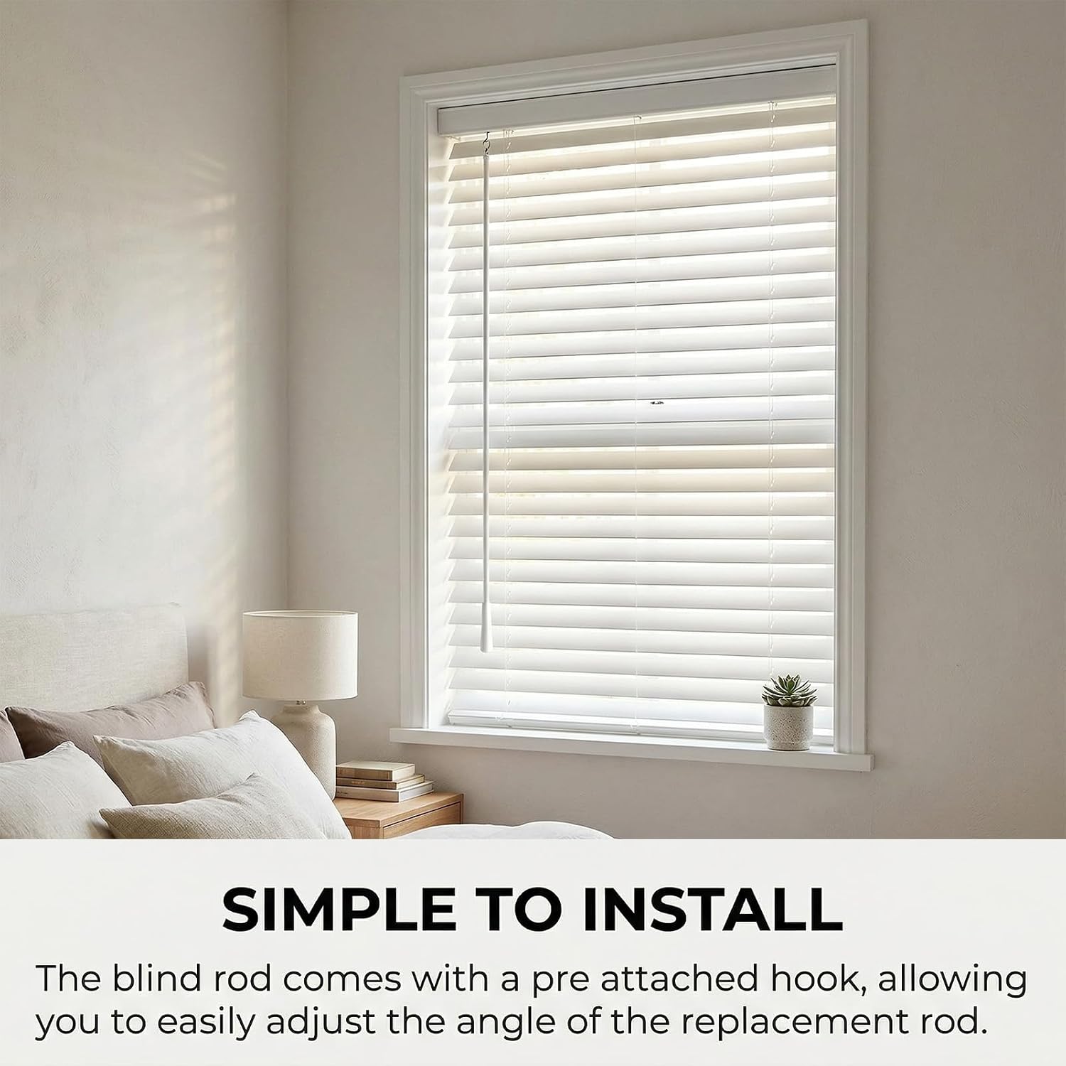 6 Pcs Blinds Wand Replacement 36 Inch Long Vertica Blind Wand with Handle and Hook White Fiberglass for Door Shades Windows Curtain Opener Accessory