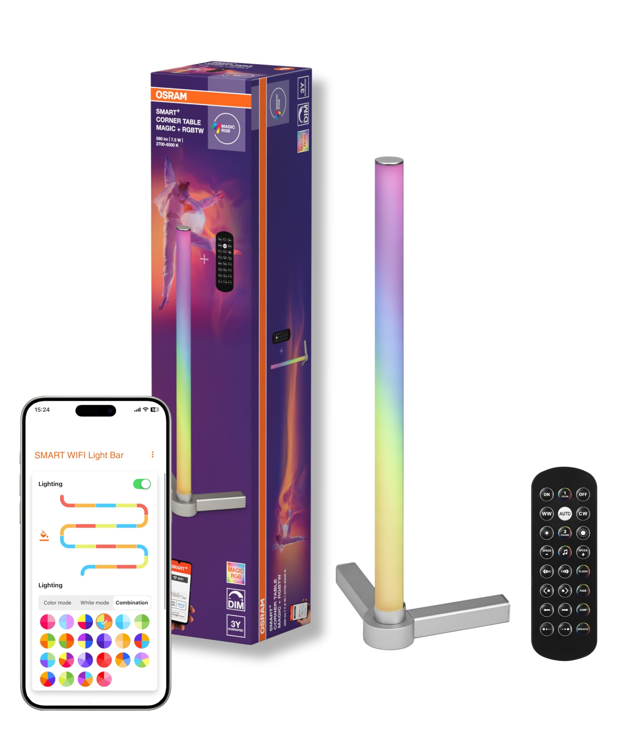 OSRAM SMART inteligentna i nowoczesna lampa stołowa do oświetlenia pośredniego z technologią WiFi, Magic RGB, ściemnialna, srebrna, aluminiowa, niewymienne żarówki