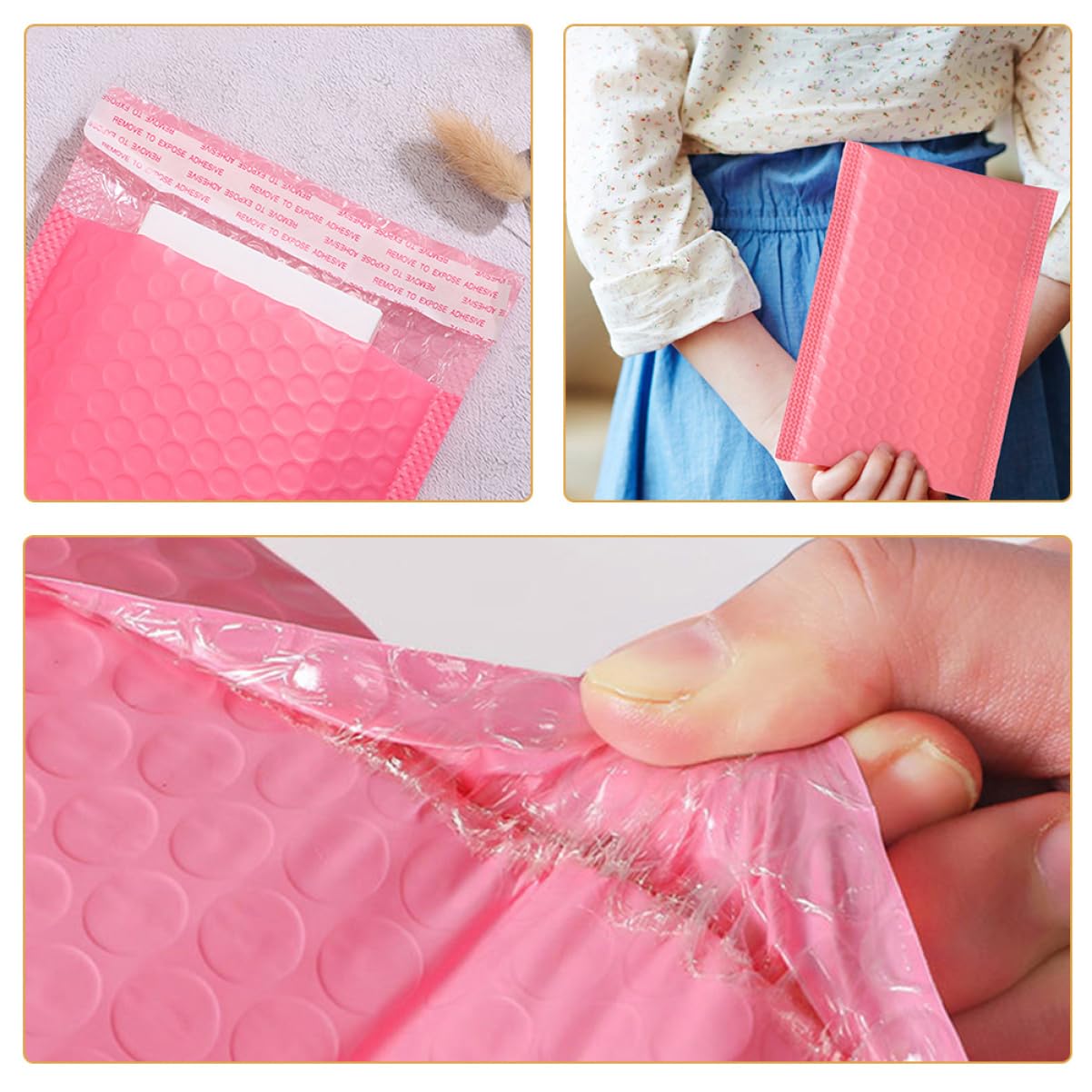 Enveloppes à Bulles Roses 100 Pièces en Pe pour Expédition