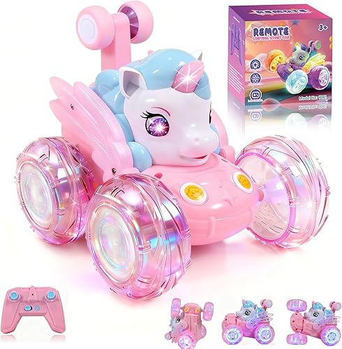 Unicorn Toys RC Car for Girls 4-6 Pink Cute Remote Control Toy for Beginner - Easy-to-Use, 360°Flips Stunt & Cool Blinky Lights - 3 4 5 6 7 8-10 Year Old Girl Birthday Gift Idea Christmas Stuff