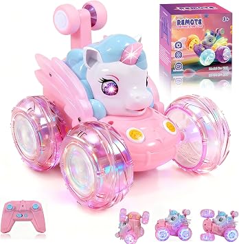 Unicorn Toys RC Car for Girls 4-6 Pink Cute Remote Control Toy for Beginner - Easy-to-Use, 360Flips Stunt & Cool Blinky Lights - 3 4 5 6 7 8-10 Year Old Girl Birthday Gift Idea Christmas Stuff