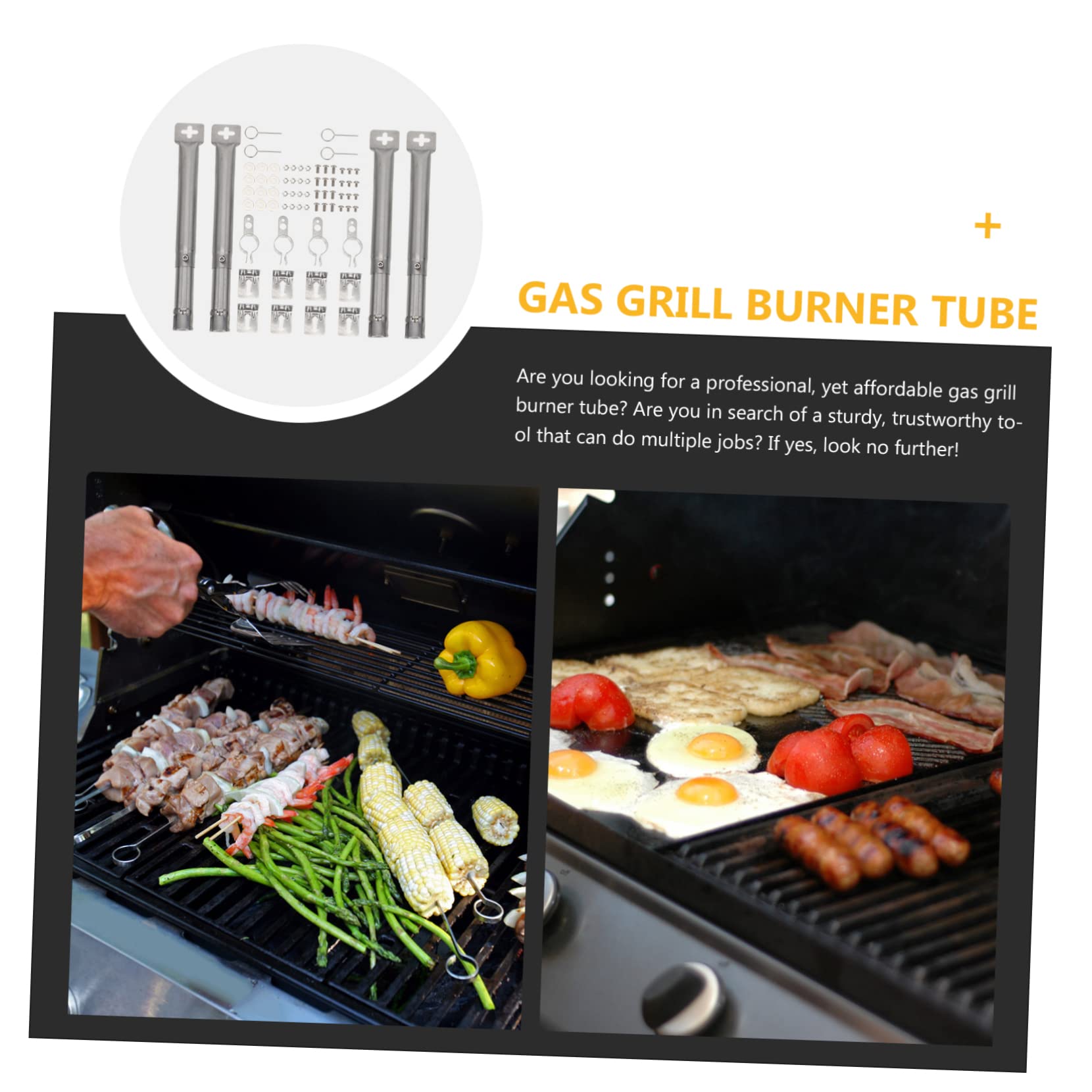 Quemador de Tubo Cruzado para Parrilla de Gas, 1 Juego de Acero Inoxidable | Plata, Estructura Simple y Uso Fácil, Calor Uniforme, Compatible Mayoría de Barbacoas de Gas
