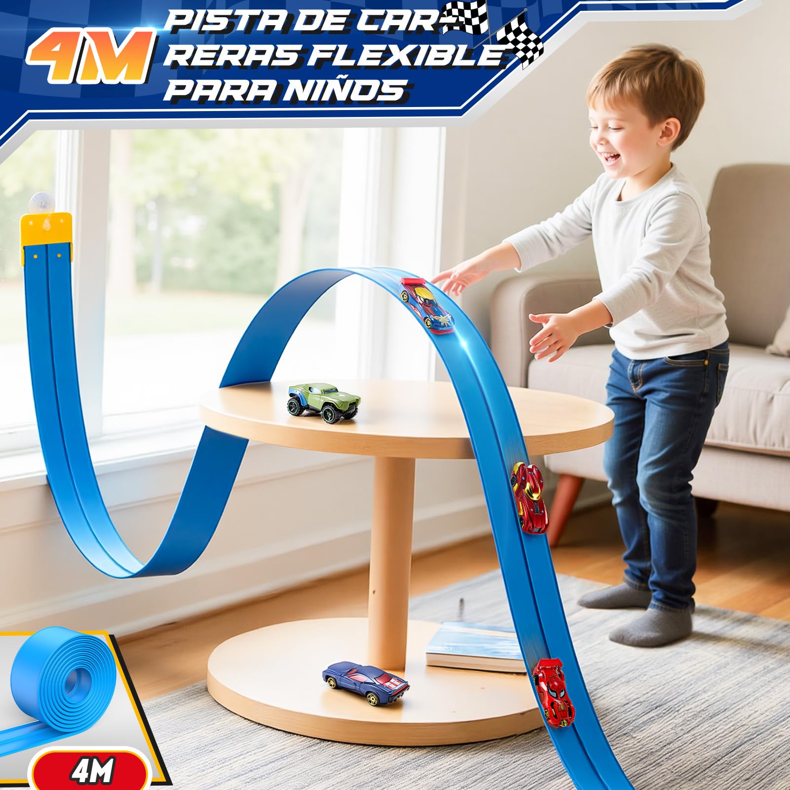 Pista Coches Flexible, Juguetes Niños Niña 3 4 5 6 7 8 Años Pista Flexible Coche Enrollable Regalo Niño Niña 3 4 5 6 7 8 Años Carretera Flexible Regalos Cumpleaños Niños Coches para Niños